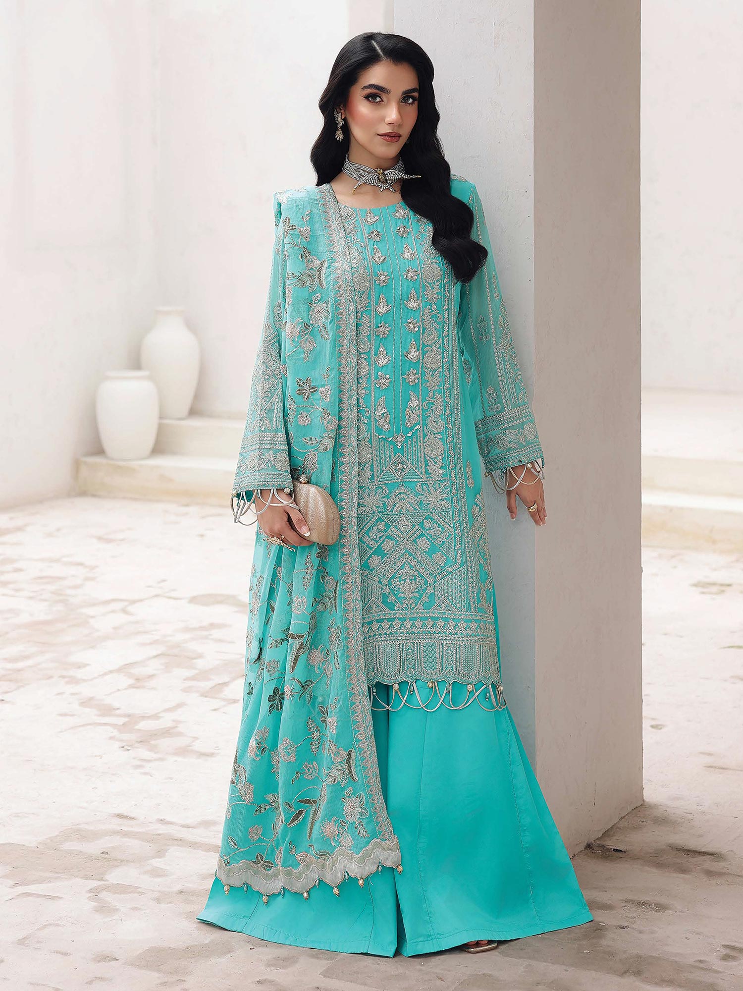 Ally's Turquoise Chiffon Suit (AL-4037)