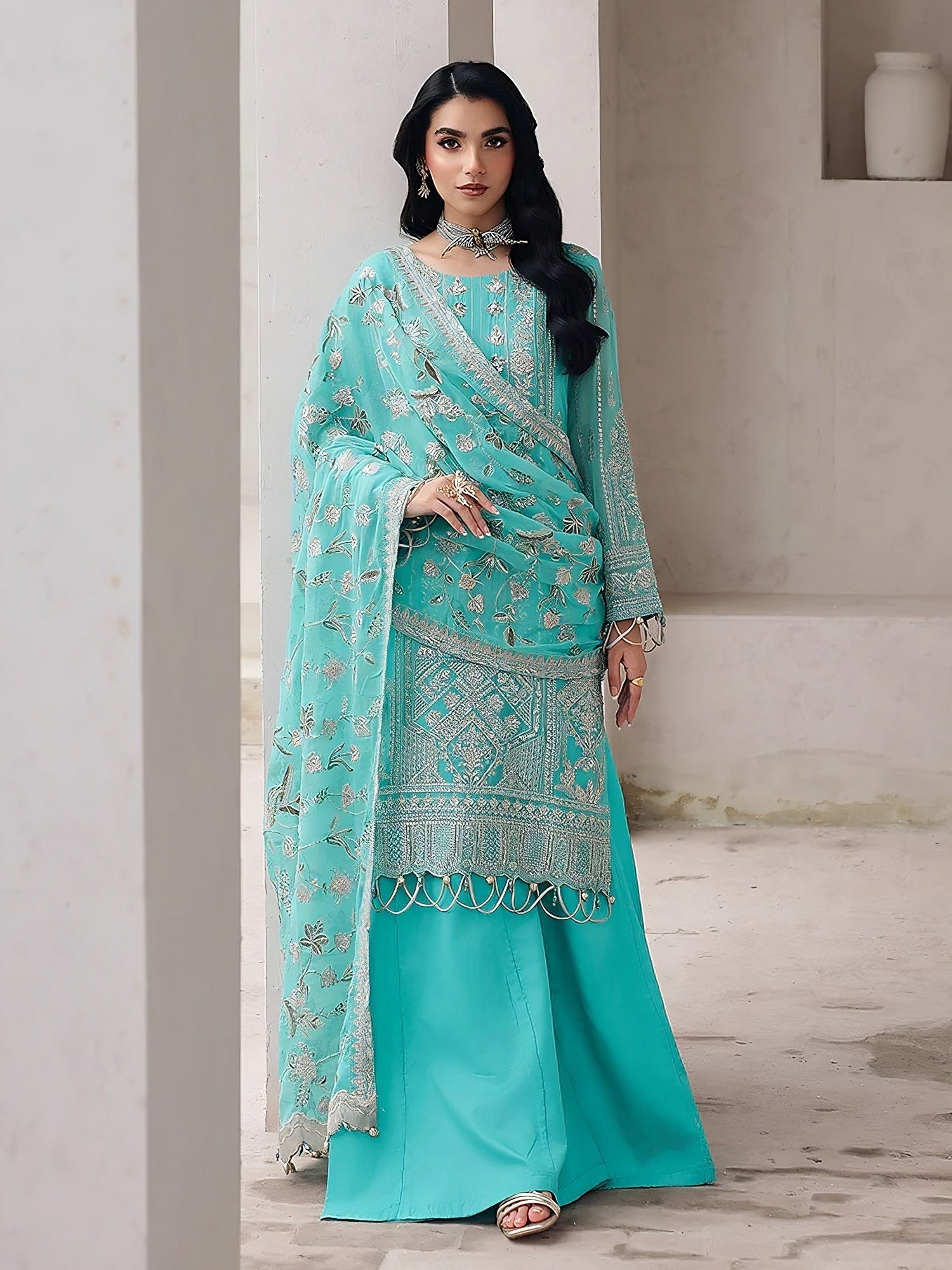 Ally's Turquoise Chiffon Suit (AL-4037)