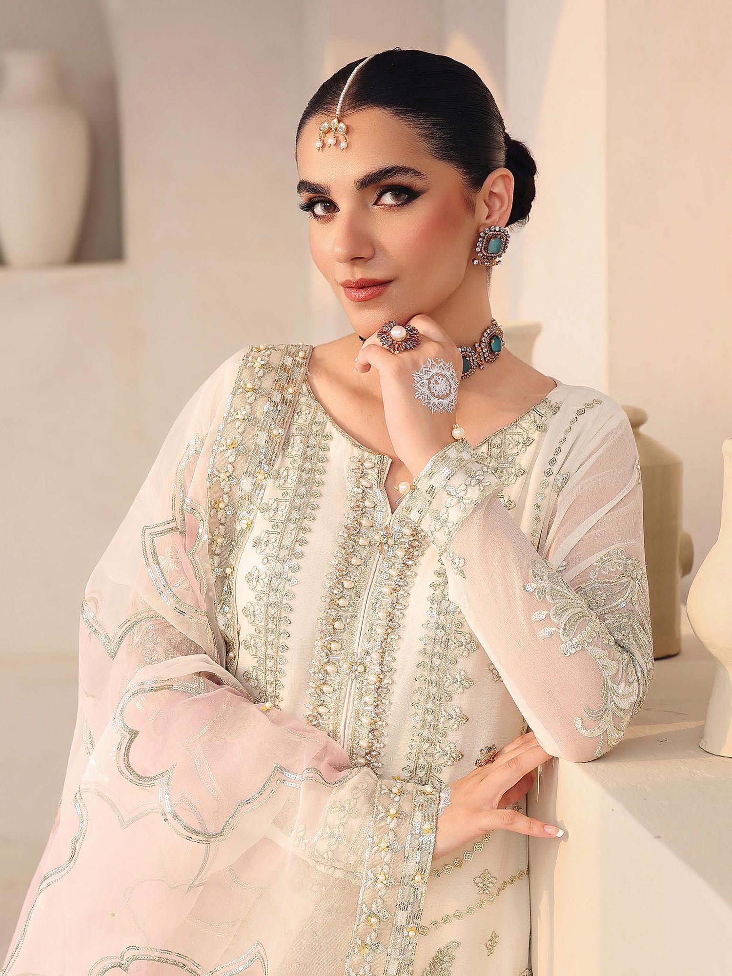 Ally's Pearl White Chiffon Suit (AL-4240)