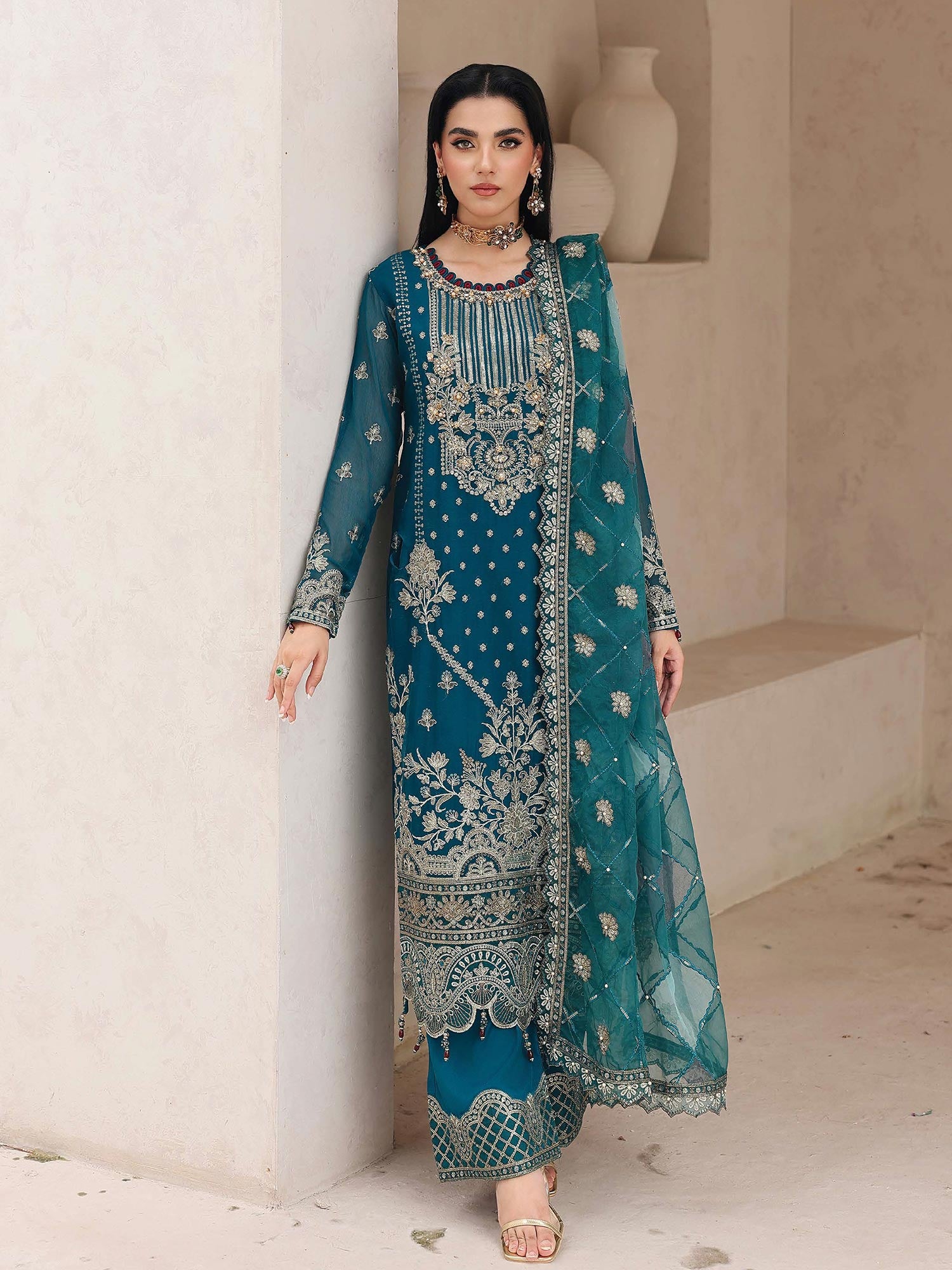 Ally's Teal Chiffon Suit (AL-4245)