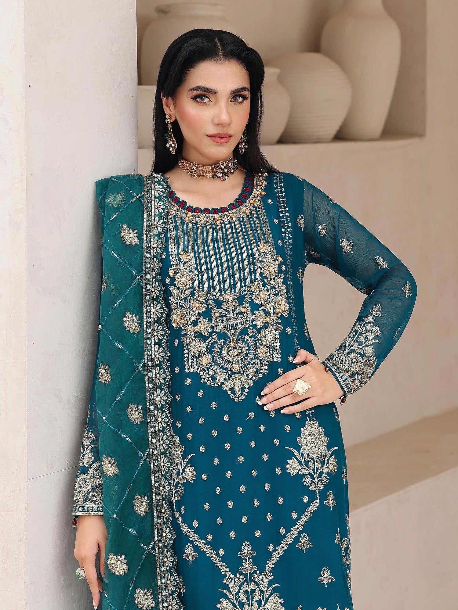 Ally's Teal Chiffon Suit (AL-4245)