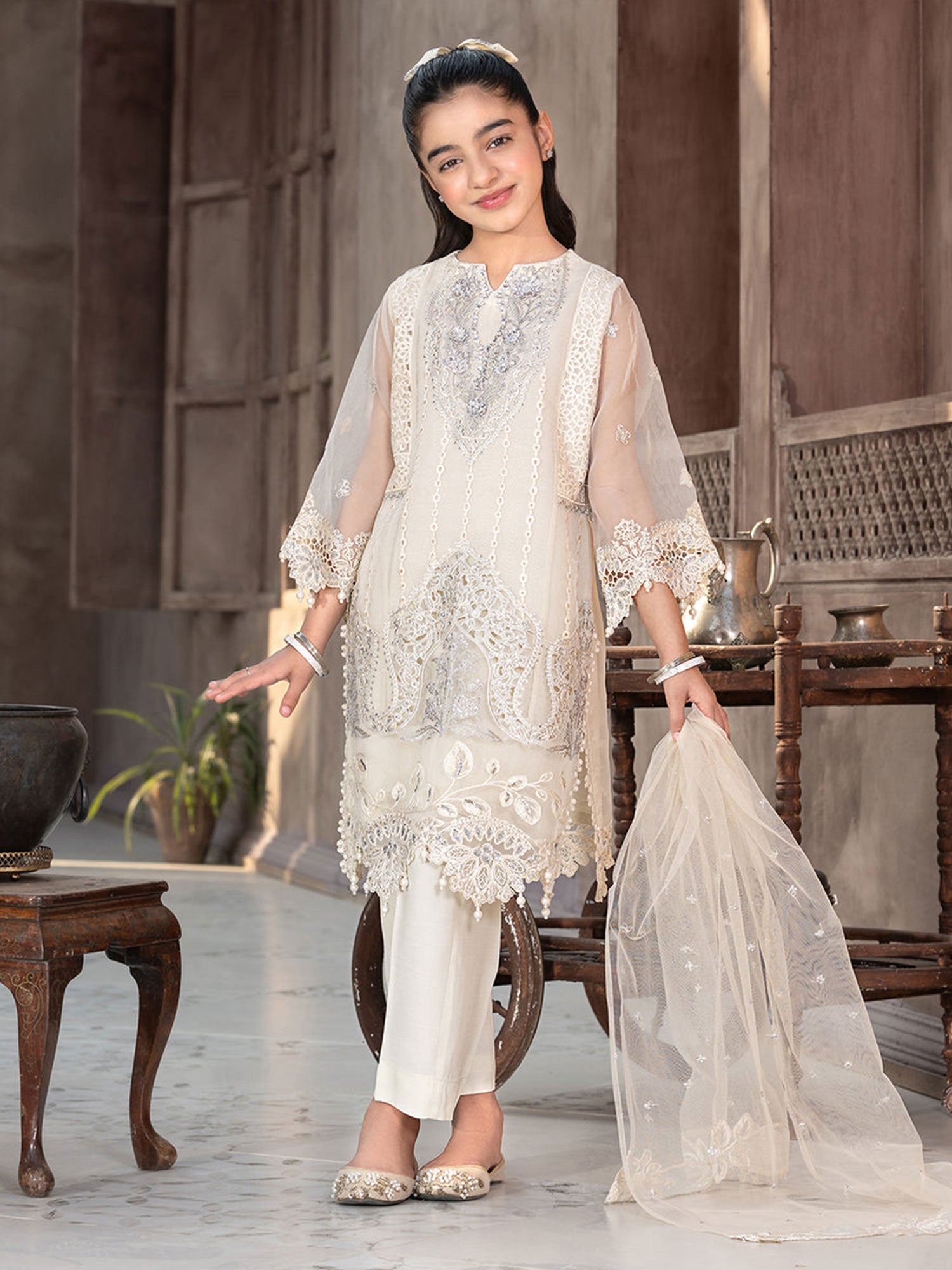 Ally's Kids Cream Lux Organza Suit (AL-4287)