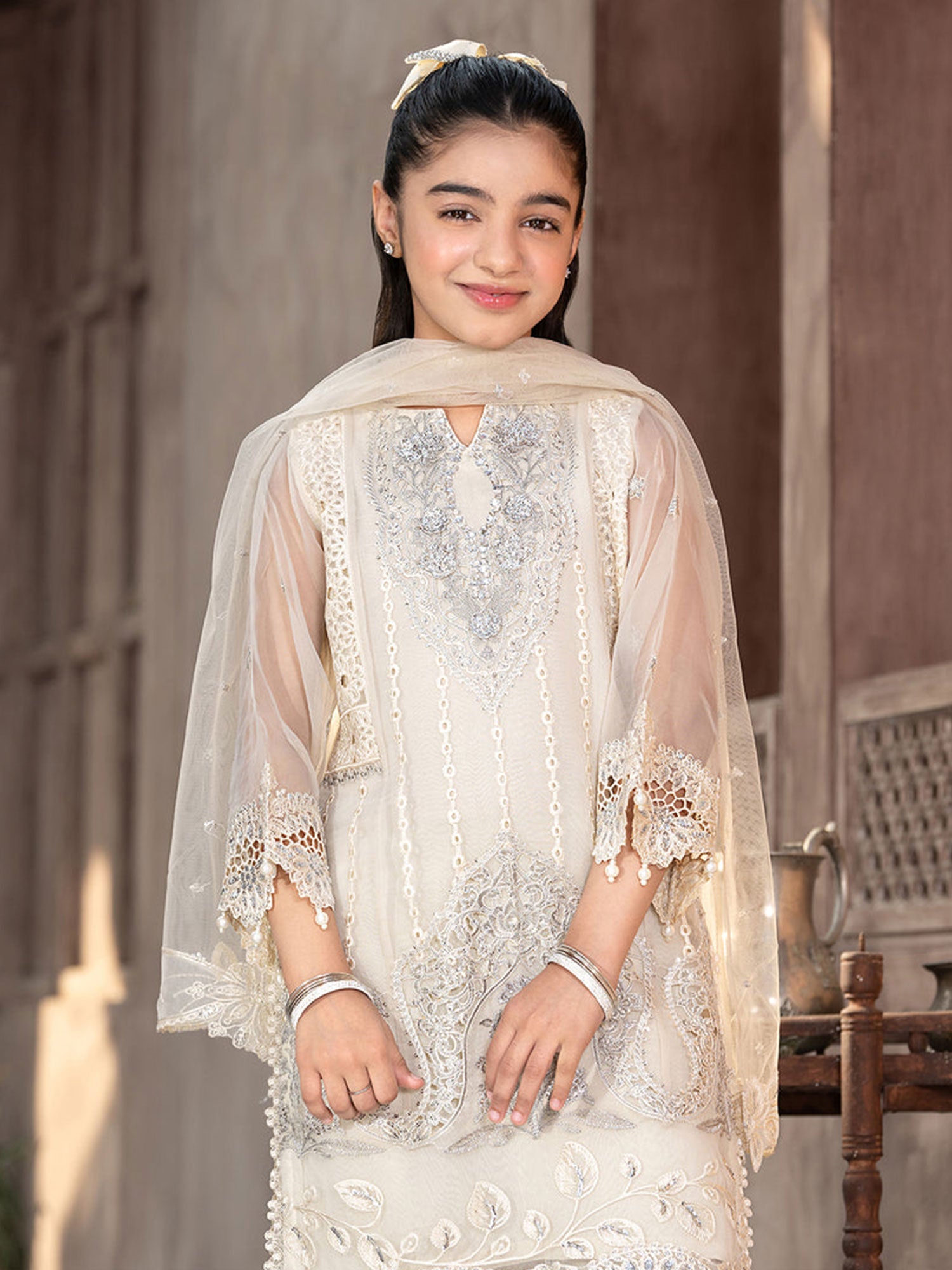 Ally's Kids Cream Lux Organza Suit (AL-4287)