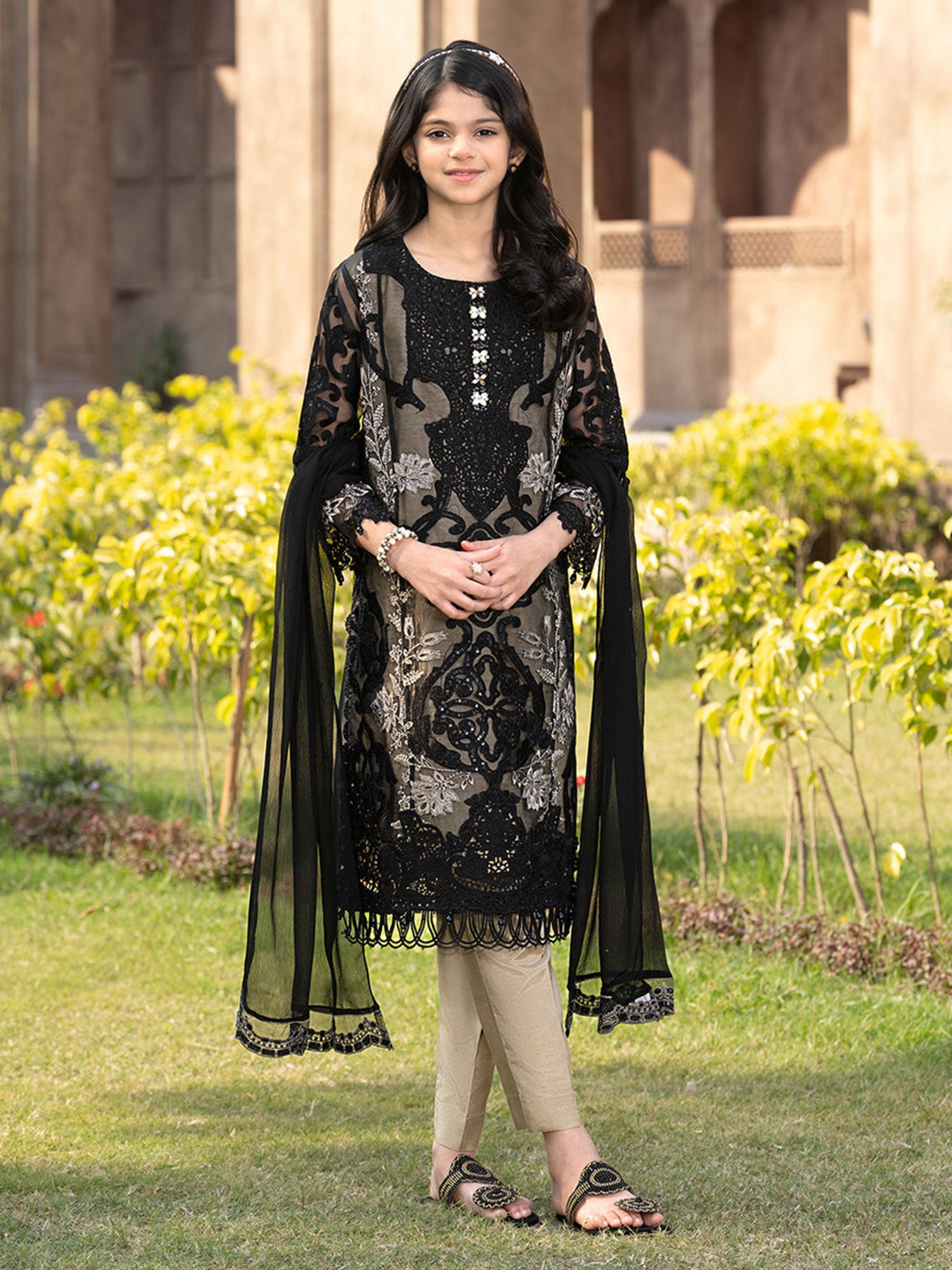 Ally's Kids Black & Bronze Lux Organza Suit (AL-4312)