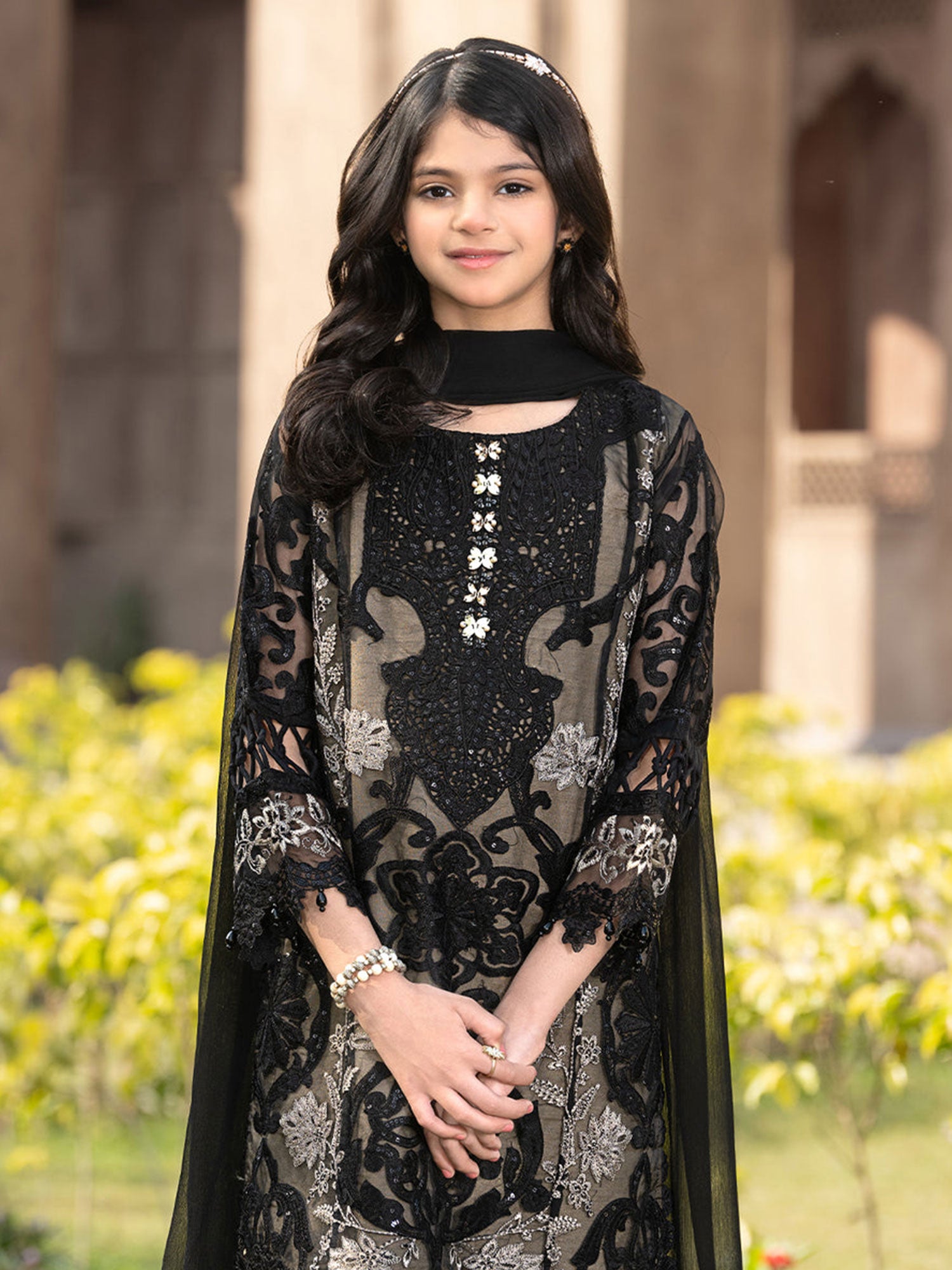 Ally's Kids Black & Bronze Lux Organza Suit (AL-4312)