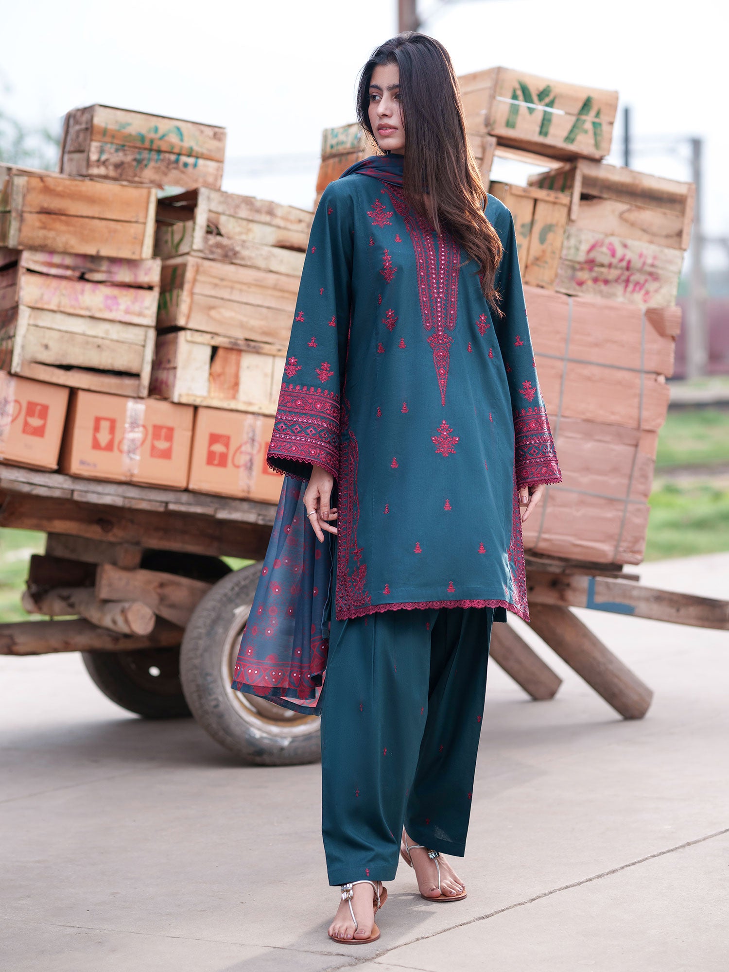 Casual Lite "Safarnama" Premium Embroidered Lawn Suit - Dark Zinc