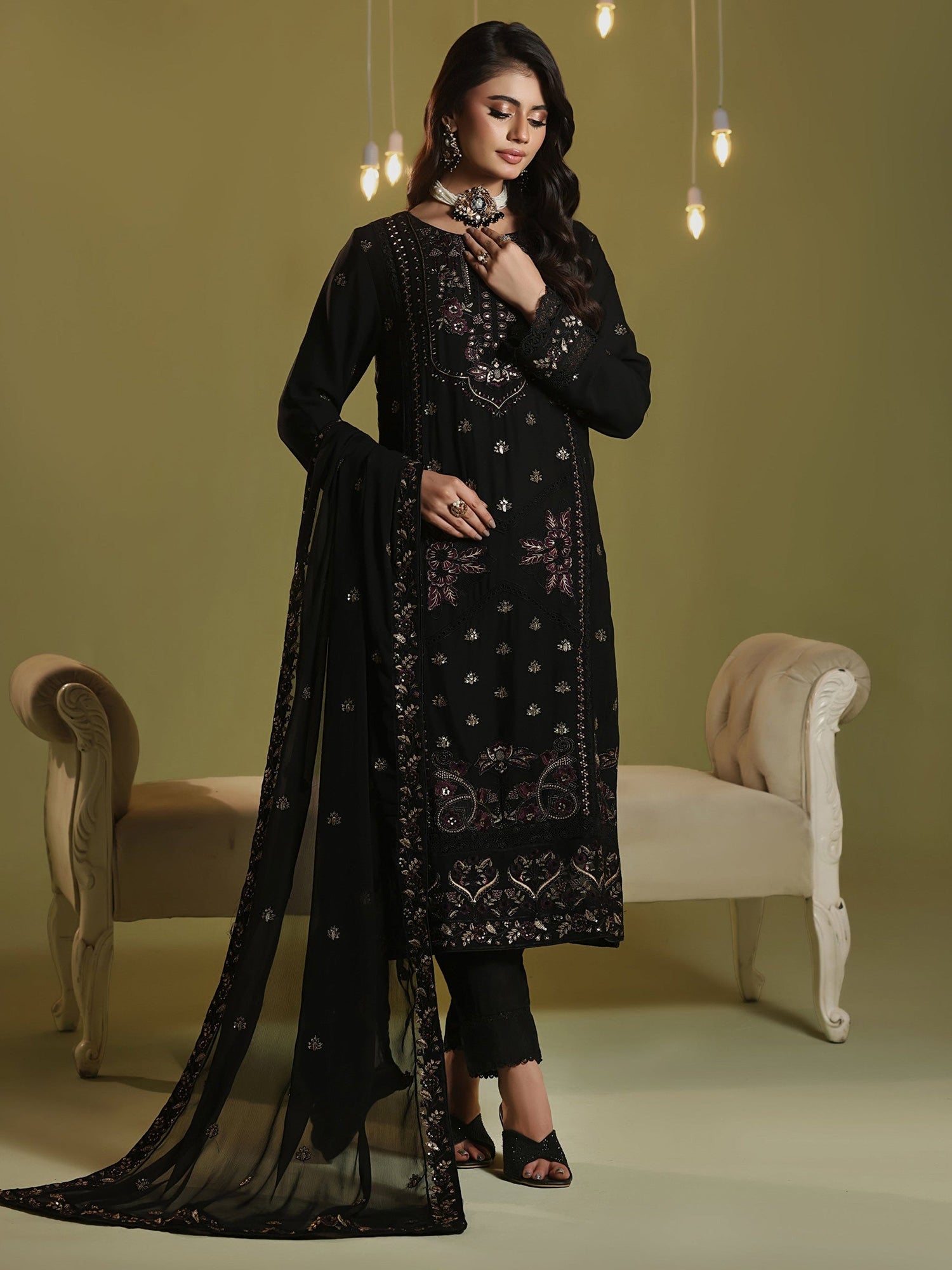 Wardah Uzair "Chiffon Breeze" Lux Embroidered Chiffon Suit - Aura
