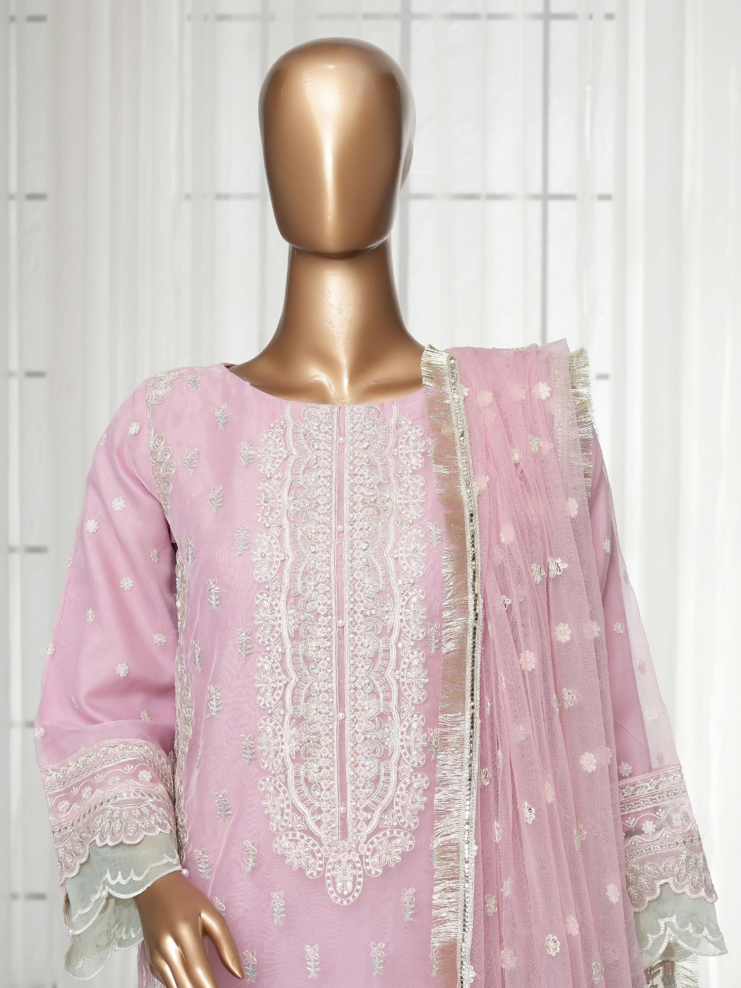 Sadabahar "Mahpara" Organza Embroidered Suit - Pink