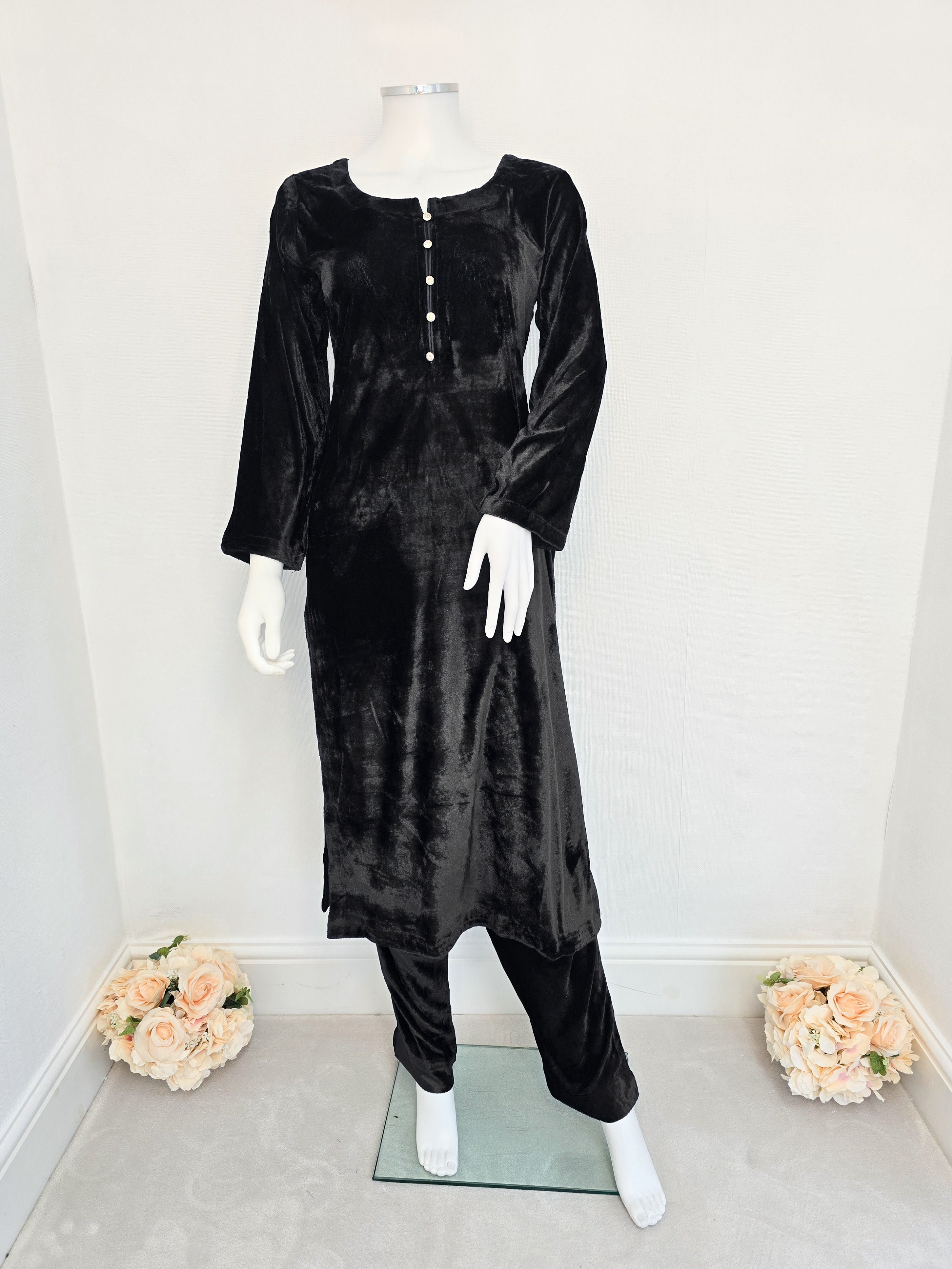 Black Winter Velvet Plain 2-Piece Suit