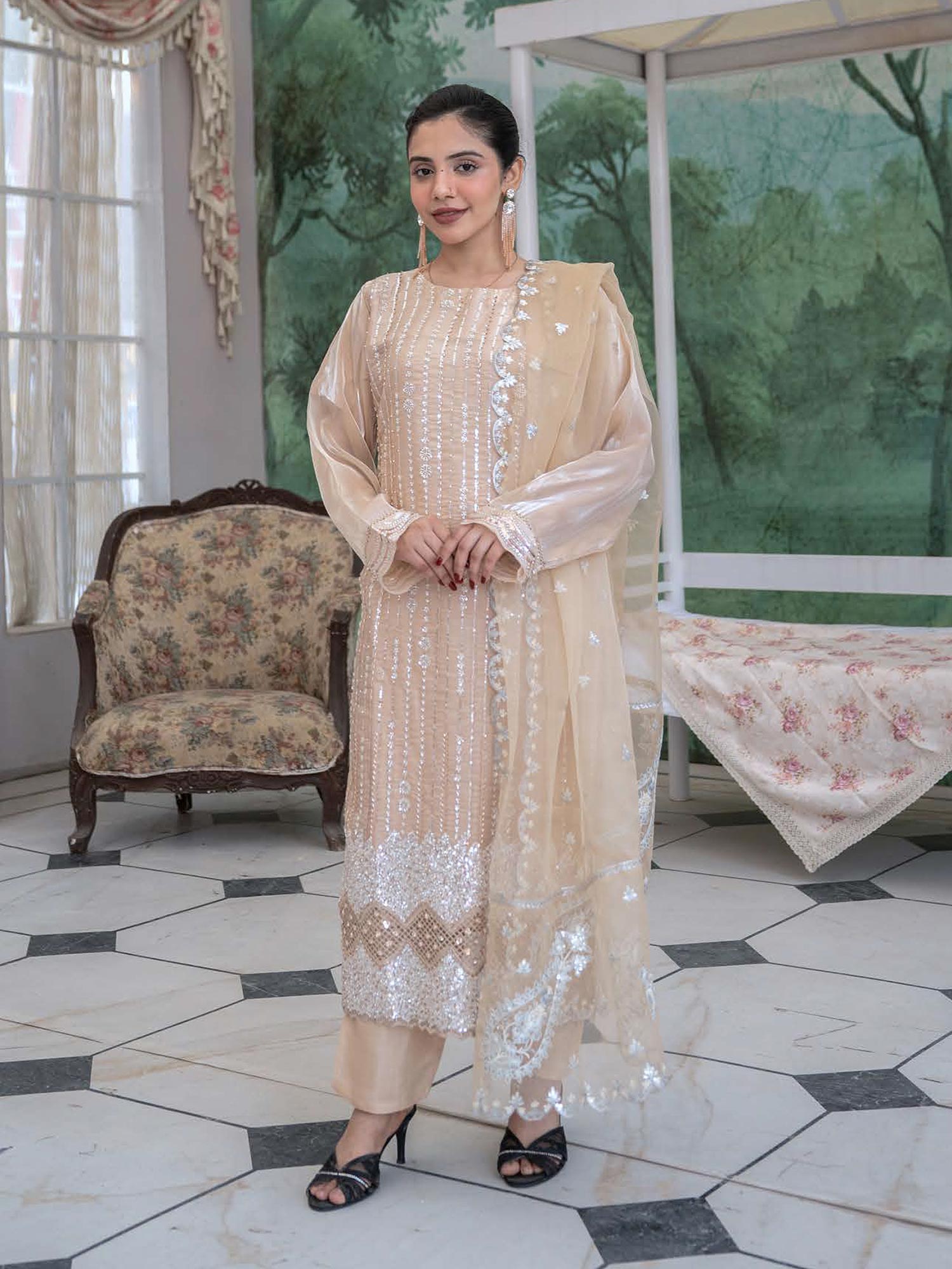 Rangz Sheesha Silk Lux 3-Piece Suit - Beige