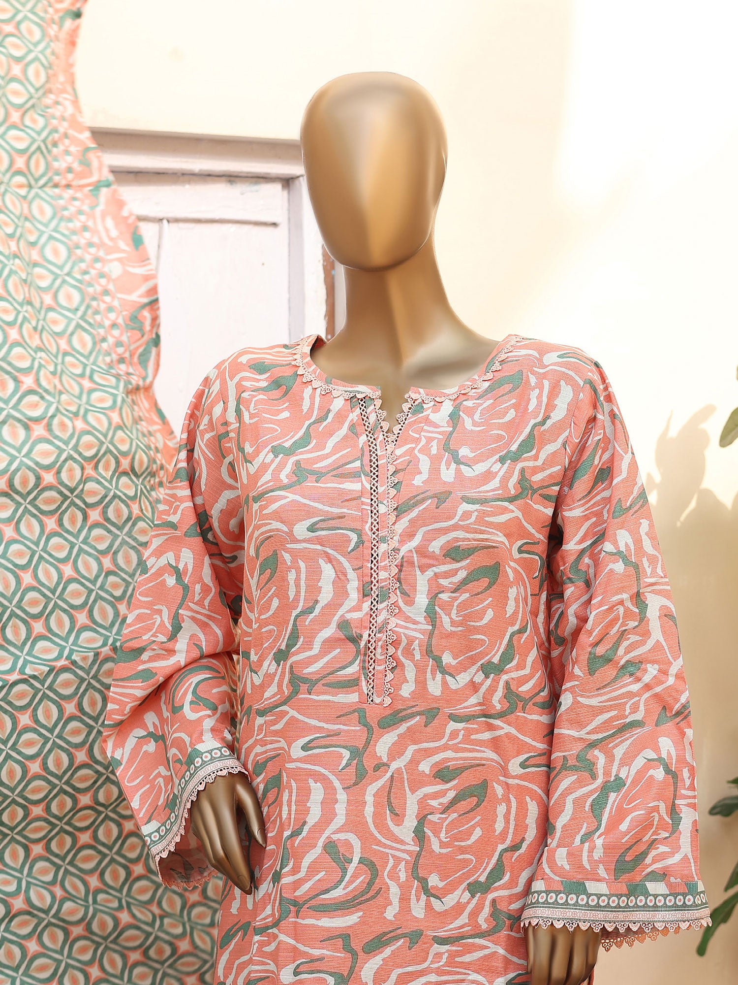 Bin Saeed Khaddar Coral Pink 3-Piece Suit