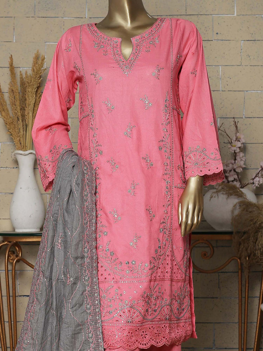Bin Saeed Luxury Lawnkari Embroidered Suit Pink MOMINA Designer Outfit Collection