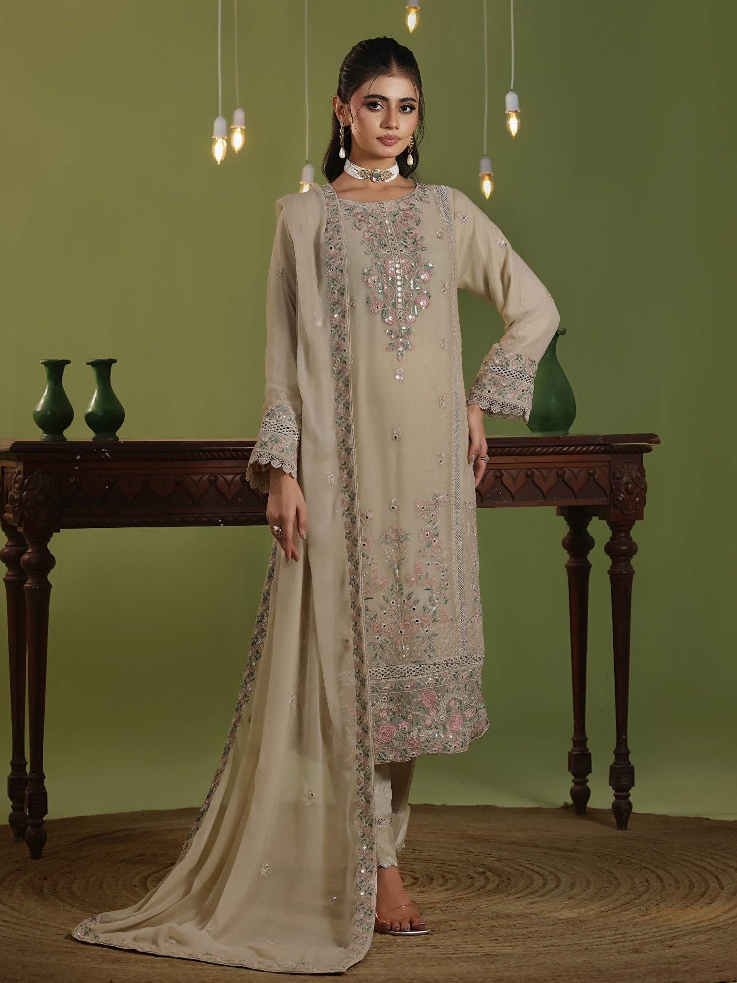 Wardah Uzair "Chiffon Breeze" Lux Embroidered Chiffon Suit - Blossom