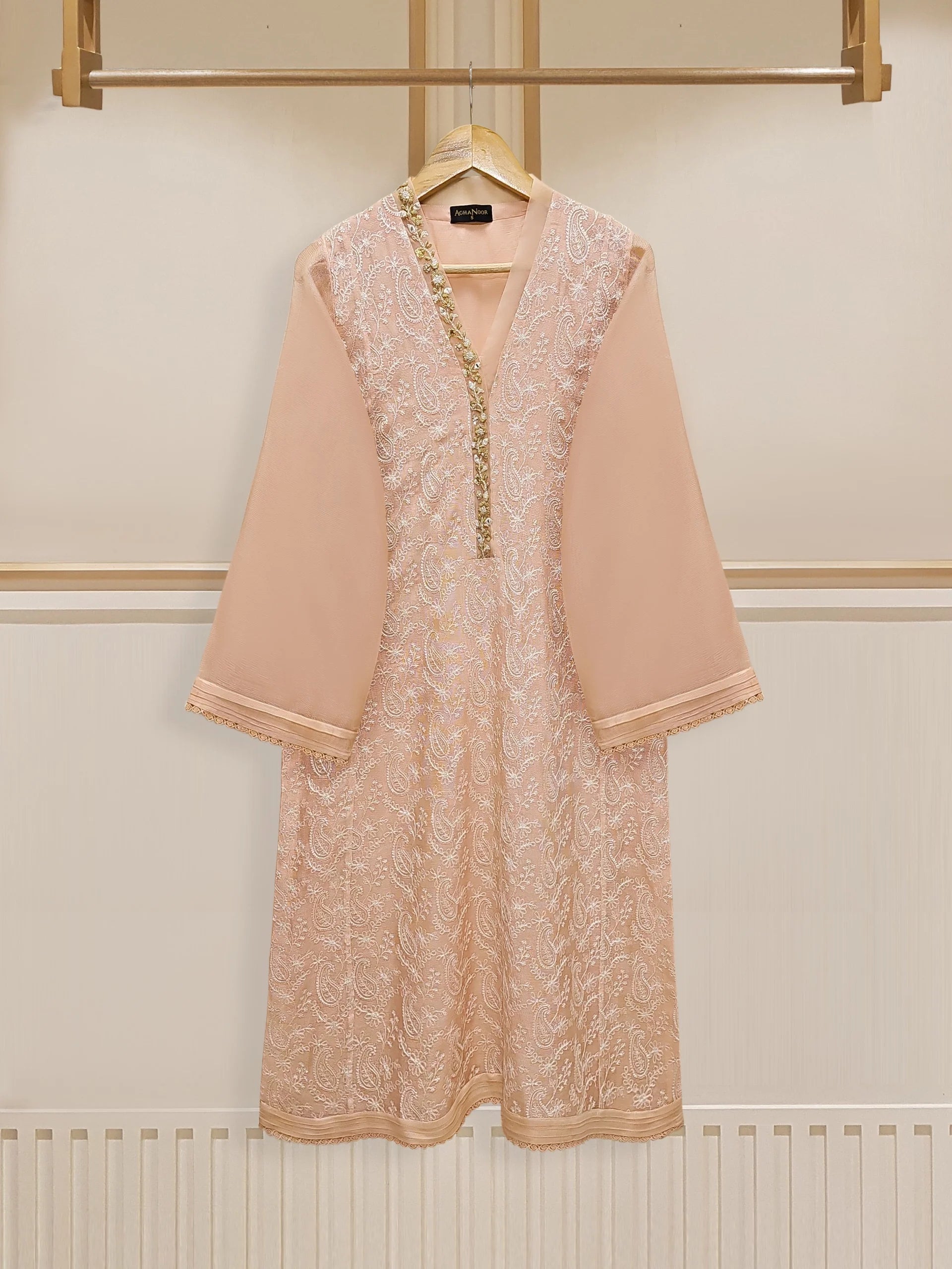 Agha Noor Pink Embroidered Cotton Net 2-Piece (Shirt + Trouser)