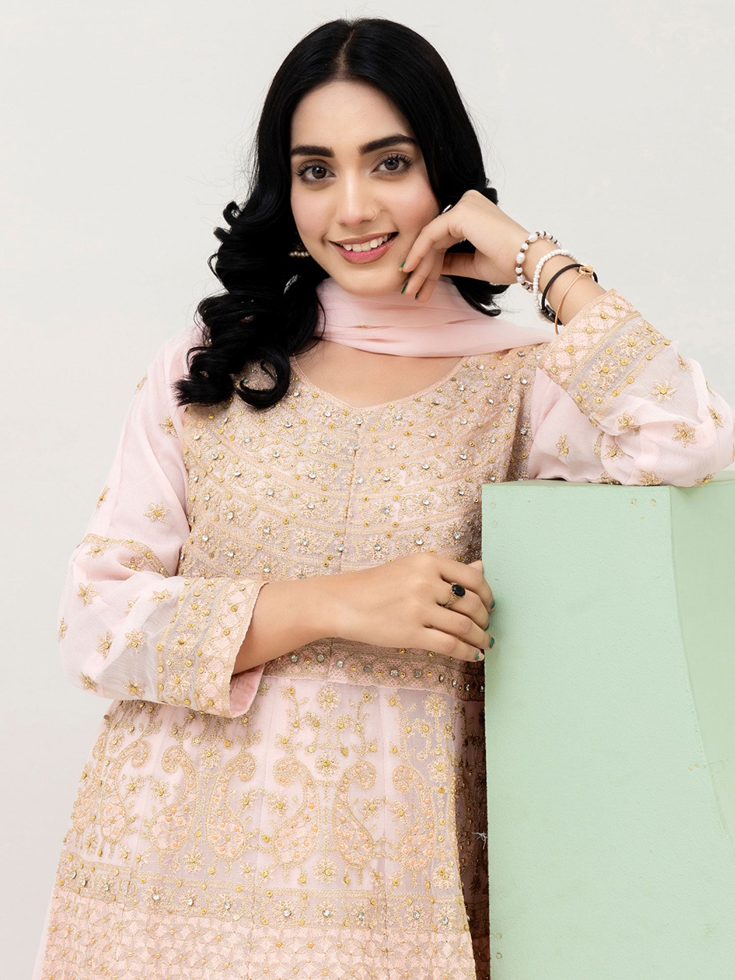 Rangz Pink Luxury Chiffon Embroidered 3-Piece Maxi Suit