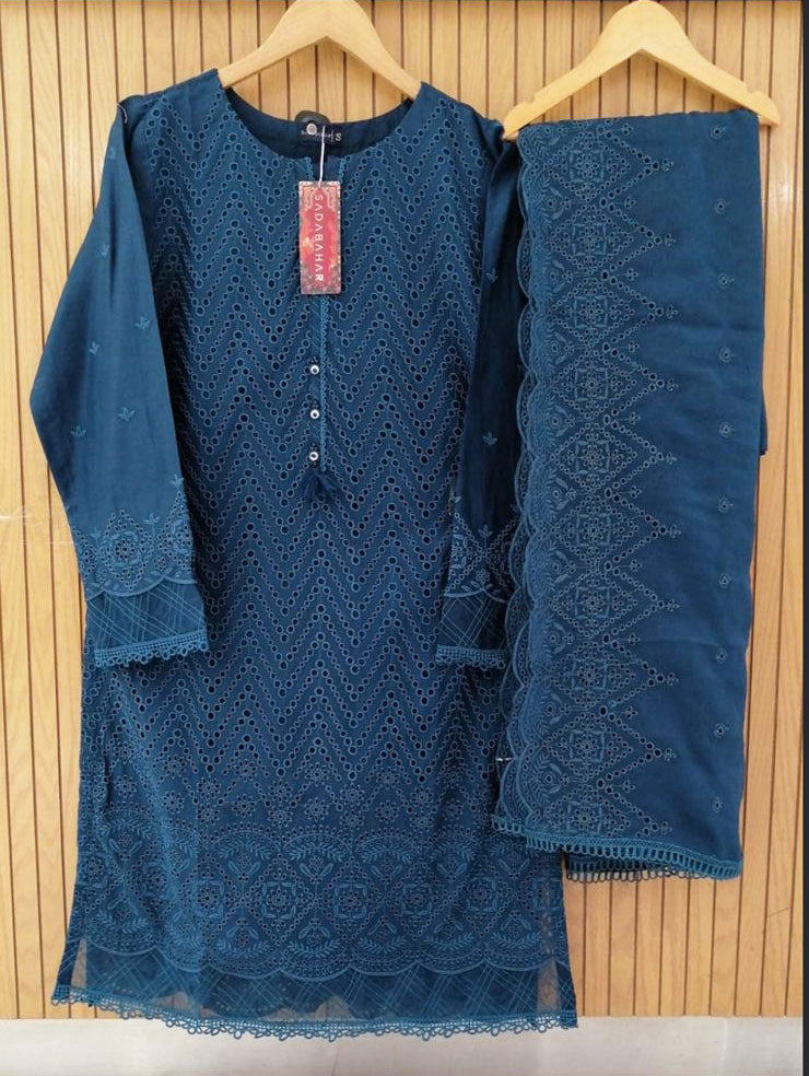 Sadabahar Chikankari Zinc 3-Piece Suit with Chiffon Dupatta