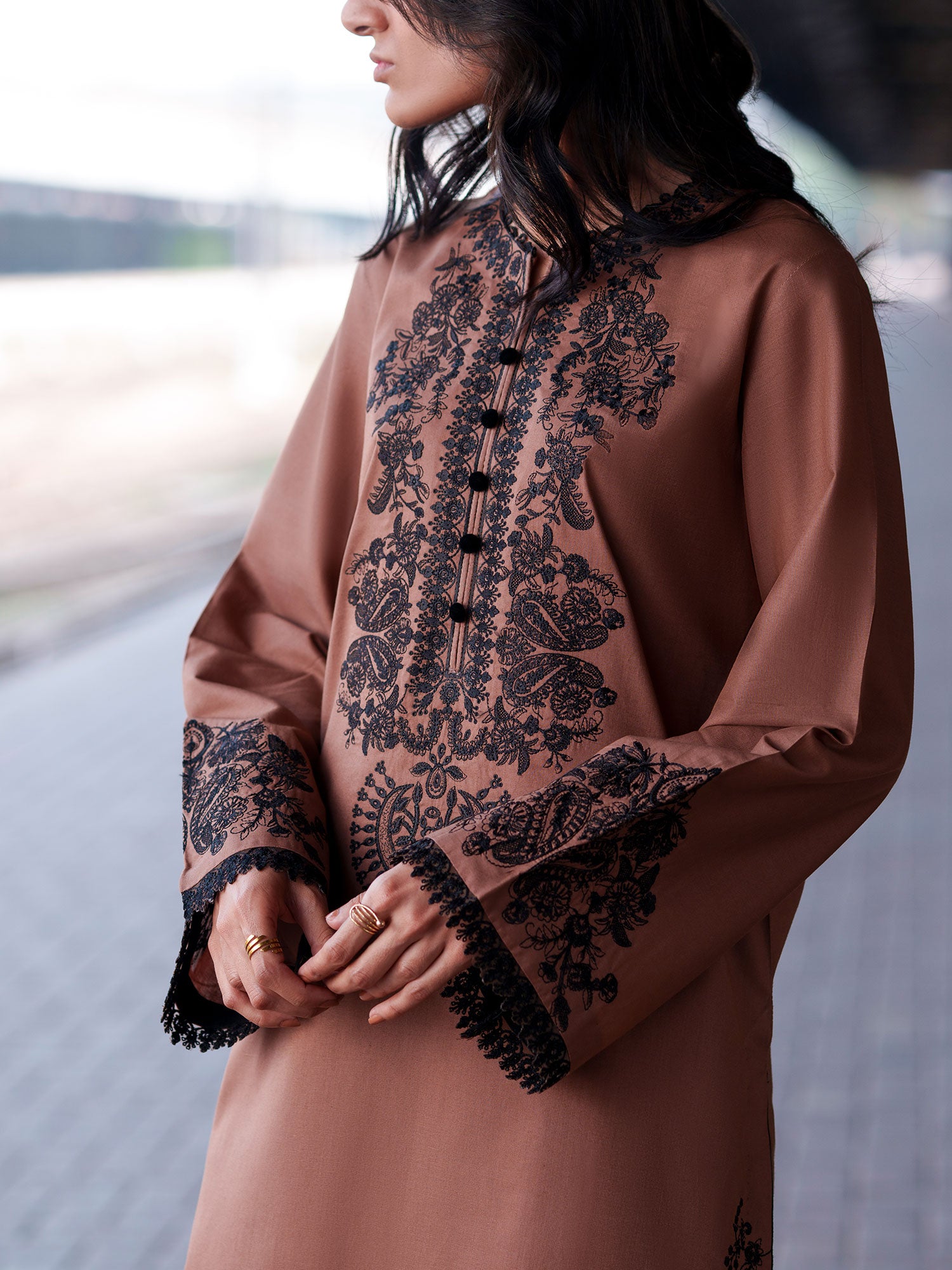 Casual Lite "Safarnama" Premium Embroidered Lawn Suit - Brown