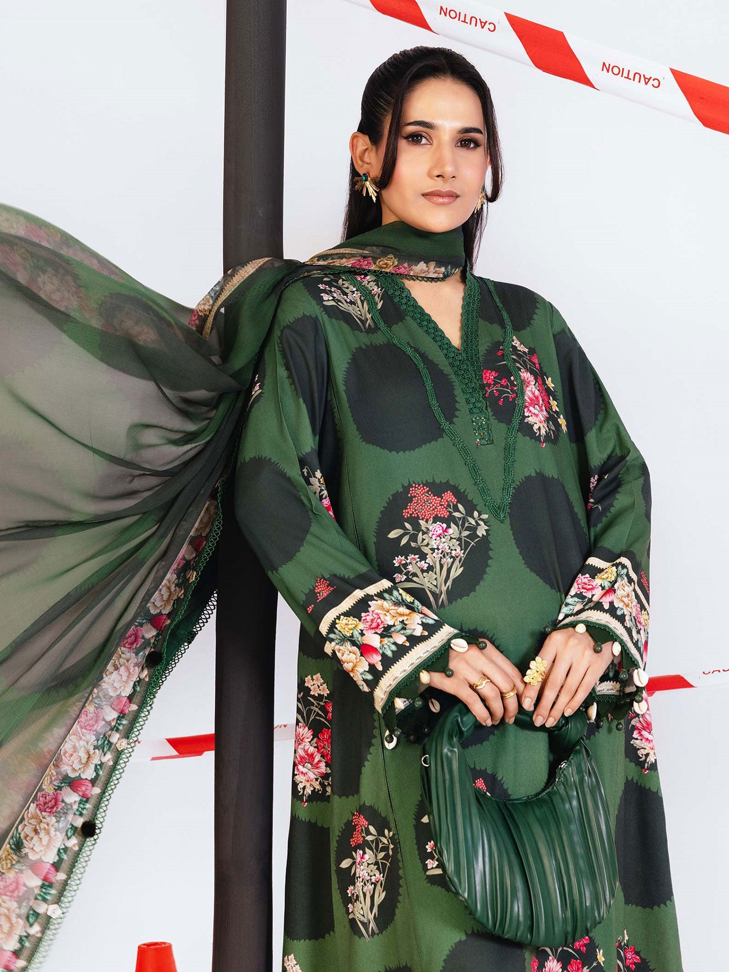 Maria.B Unstitched Marina Twill Suit (MB-CUS25-1107A) - Green