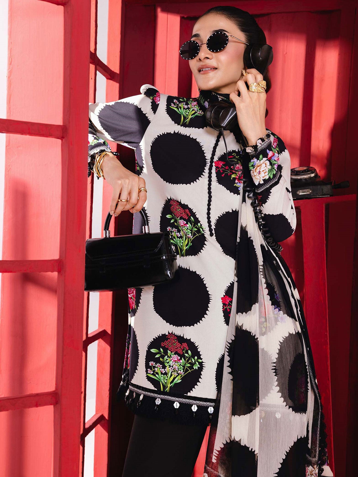 Maria.B Unstitched Marina Twill Suit (MB-CUS25-1107B) - Black & White