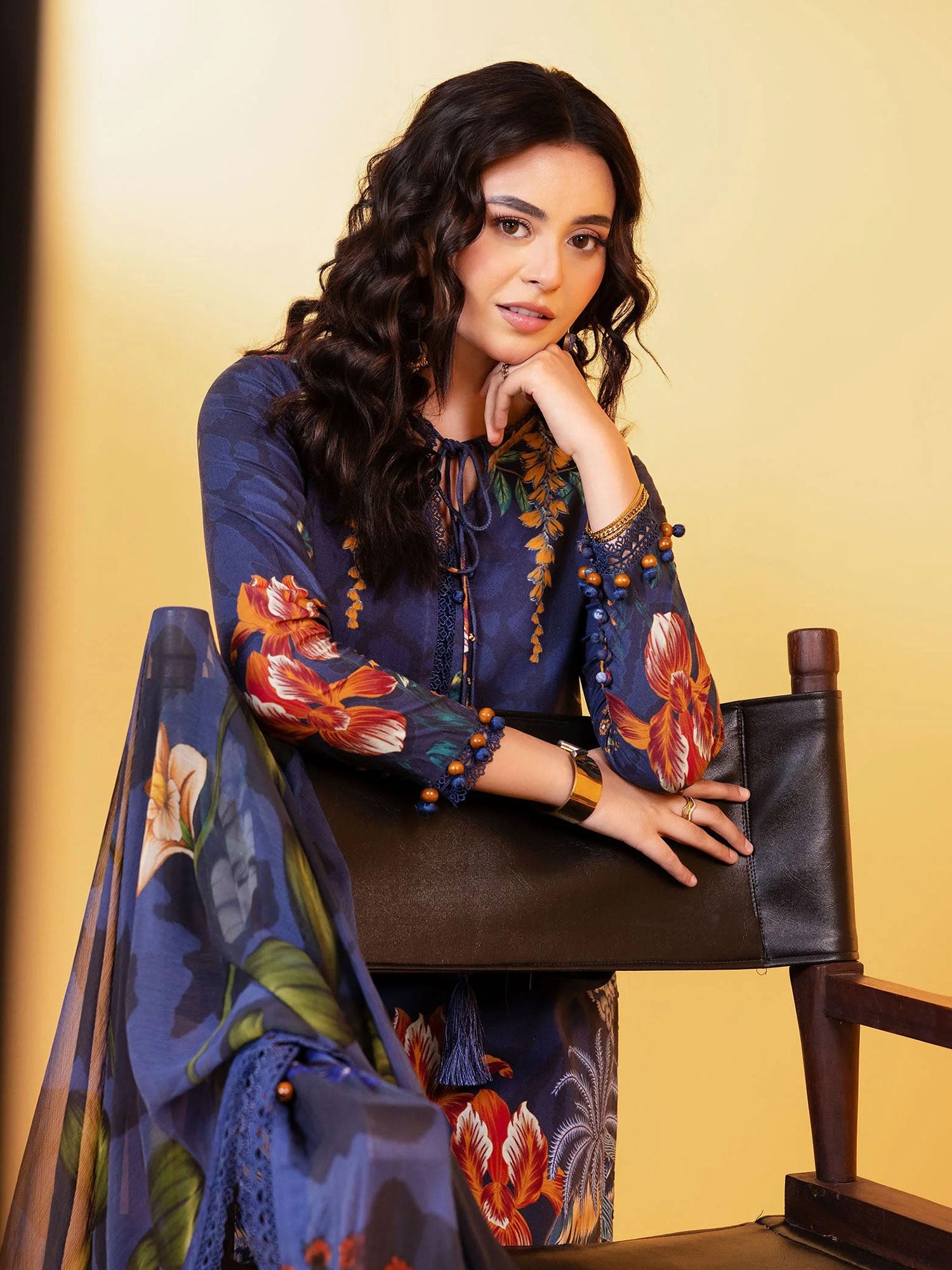 Maria.B Unstitched Winter Linen Suit (MB-CUS25-1109B) - Blue