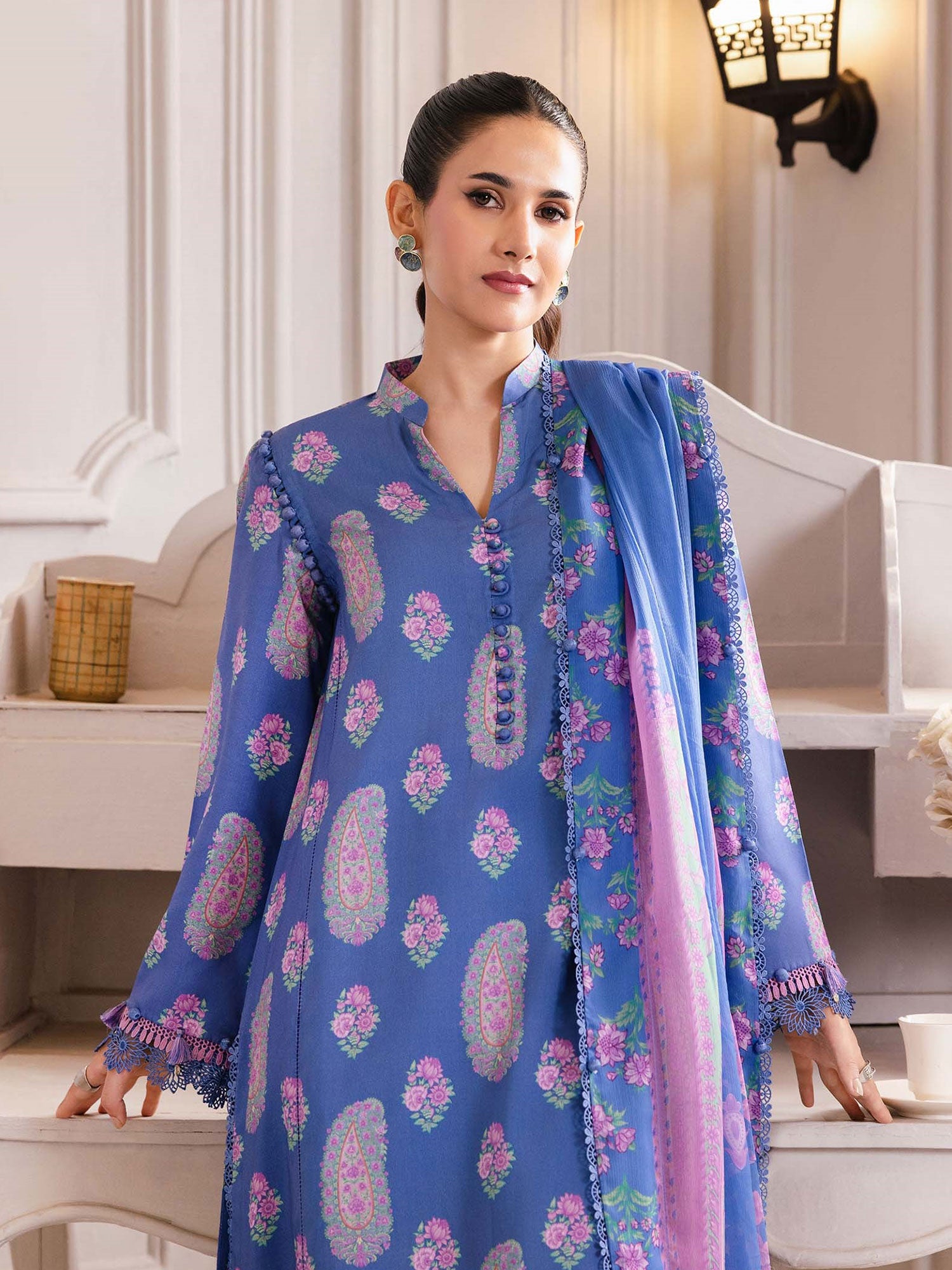 Maria.B Unstitched Winter Linen Suit (MB-CUS25-1110B) - Blue