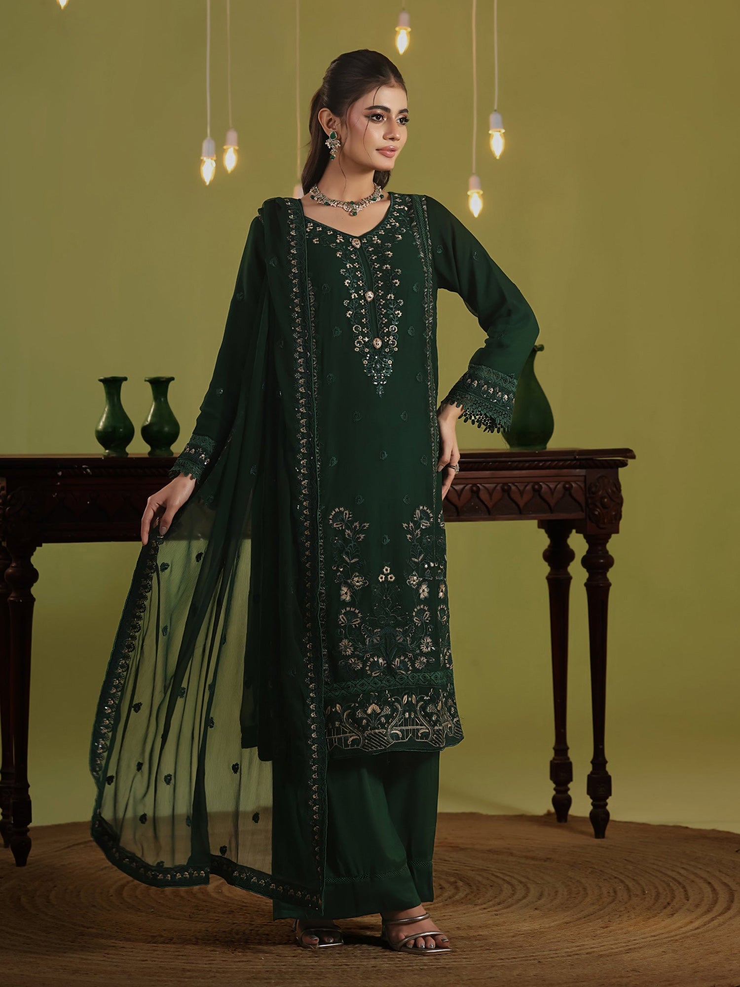 Wardah Uzair "Chiffon Breeze" Lux Embroidered Chiffon Suit - Chiffon Drapes