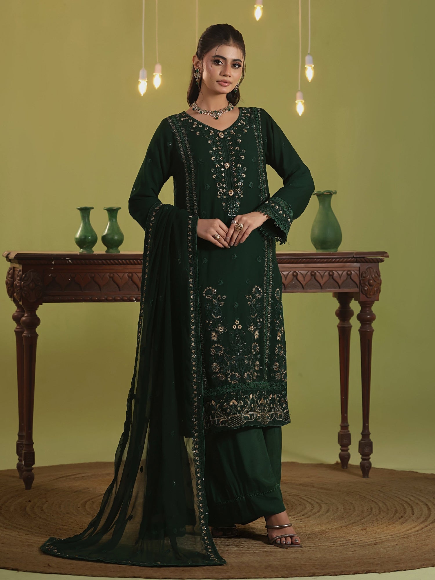 Wardah Uzair "Chiffon Breeze" Lux Embroidered Chiffon Suit - Chiffon Drapes