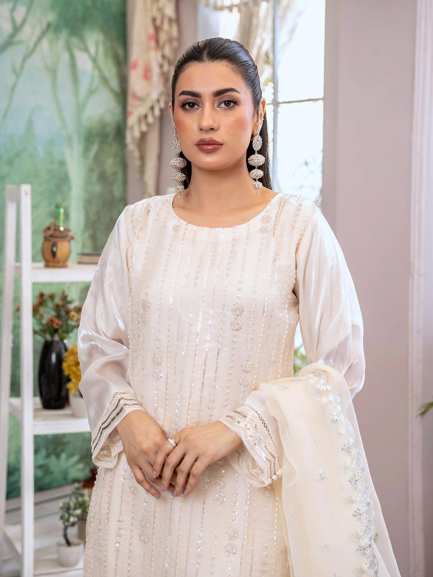 Rangz Sheesha Silk Lux 3-Piece Suit - Cream