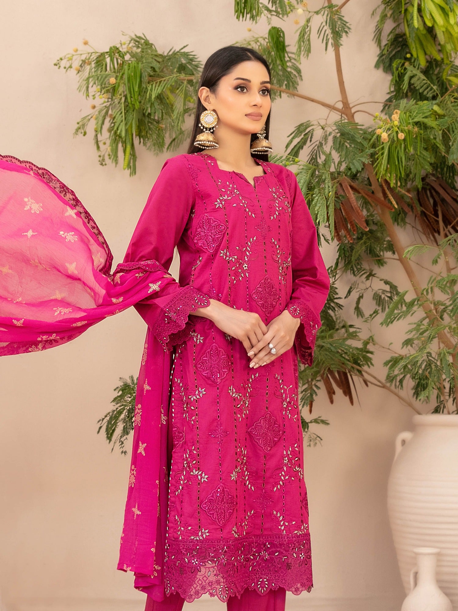 Tawakkal "Simay" Embroidered Lawn Suit (D1451) - Hot Pink