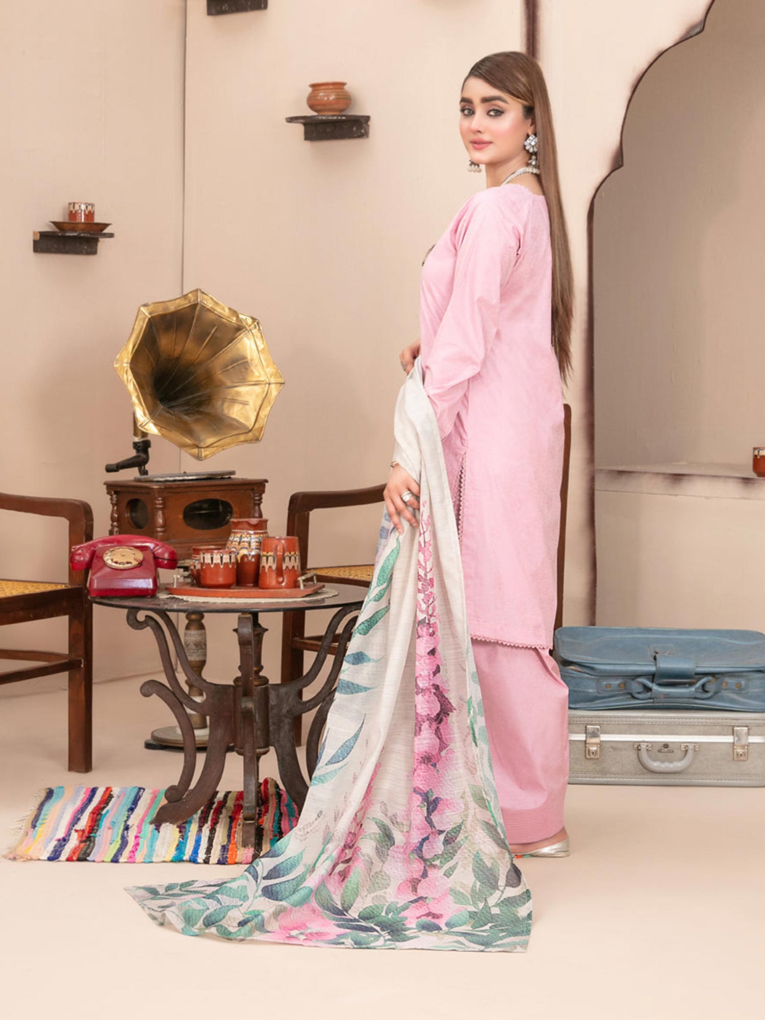 Tawakkal "Pushpa" Cotton Jacquard Farshi Shalwar Suit (D1538) - Light Pink