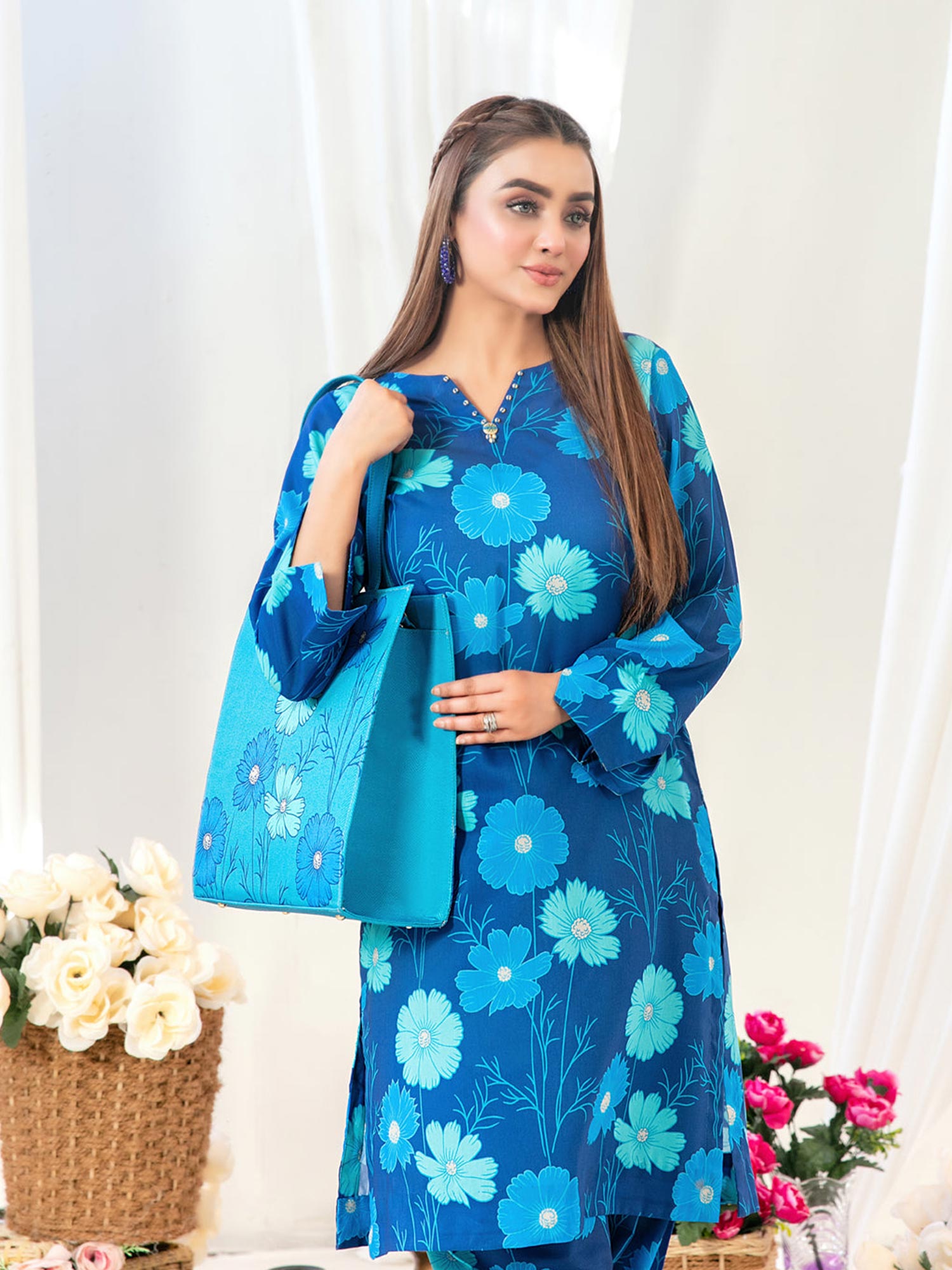 Tawakkal "Glo II" 2-Piece Swiss Lawn Suit + Bag (D1556) - Blue