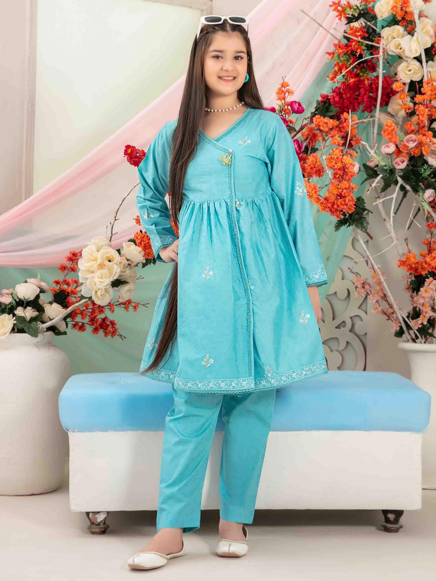 Tawakkal Kids "Raunaq" Lawn Jacquard Suit (D1666) - Turquoise