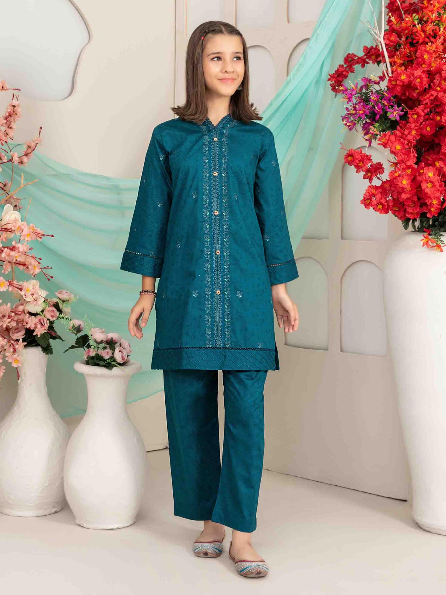 Tawakkal Kids "Raunaq" Lawn Jacquard Suit (D1668) - Teal