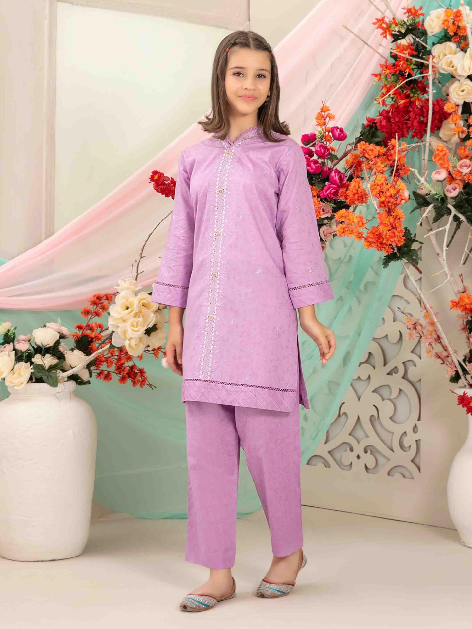 Tawakkal Kids "Raunaq" Lawn Jacquard Suit (D1669) - Lilac
