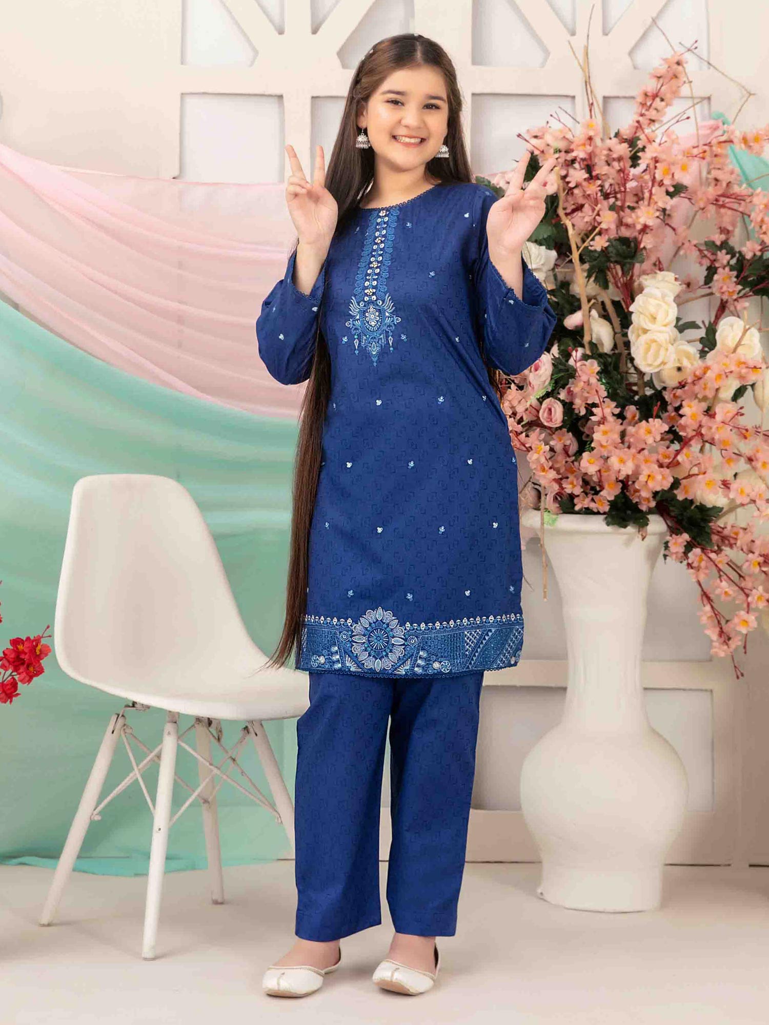 Tawakkal Kids "Raunaq" Lawn Jacquard Suit (D1670) - Blue
