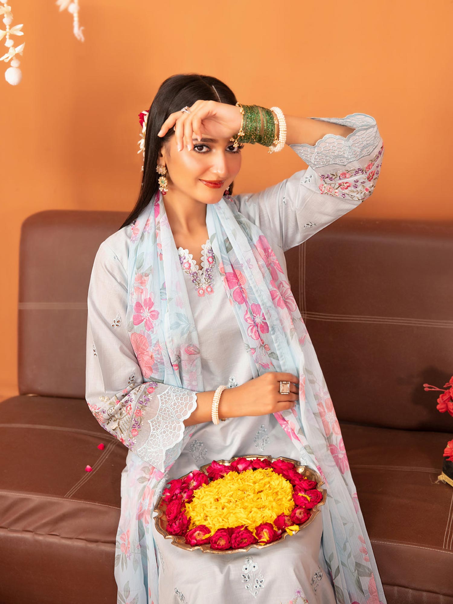 Tawakkal "Chaashni" Embroidered Lawn Suit (D3136) - Ice Blue