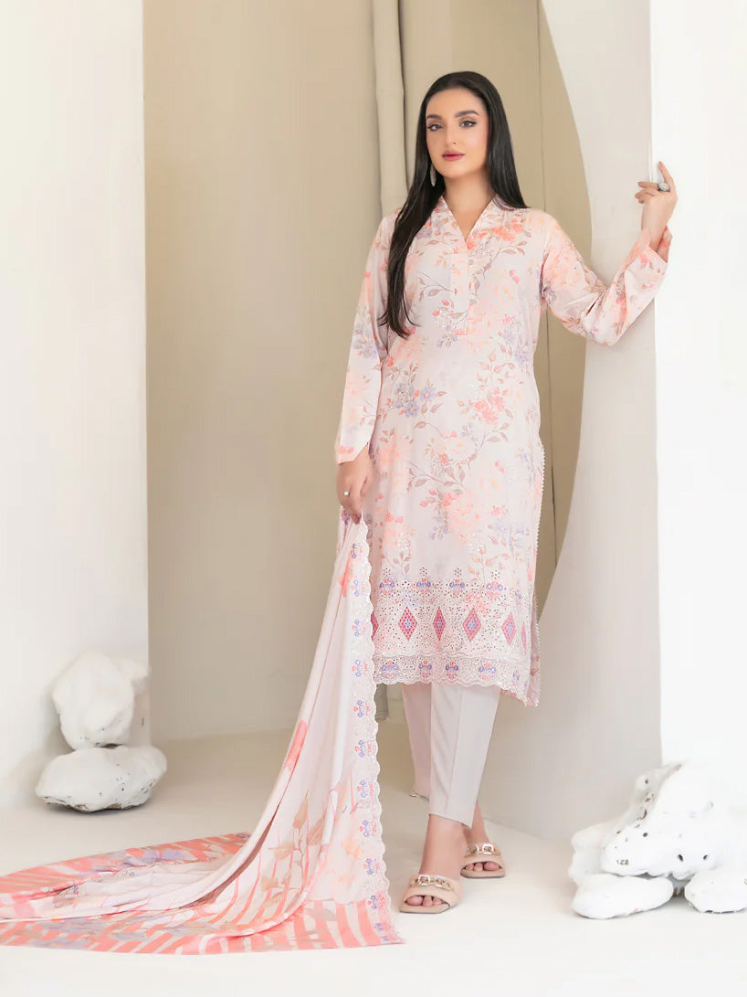 Tawakkal "Muskaan" Schiffli Embroidered Staple Linen Suit (D4416) - Pink