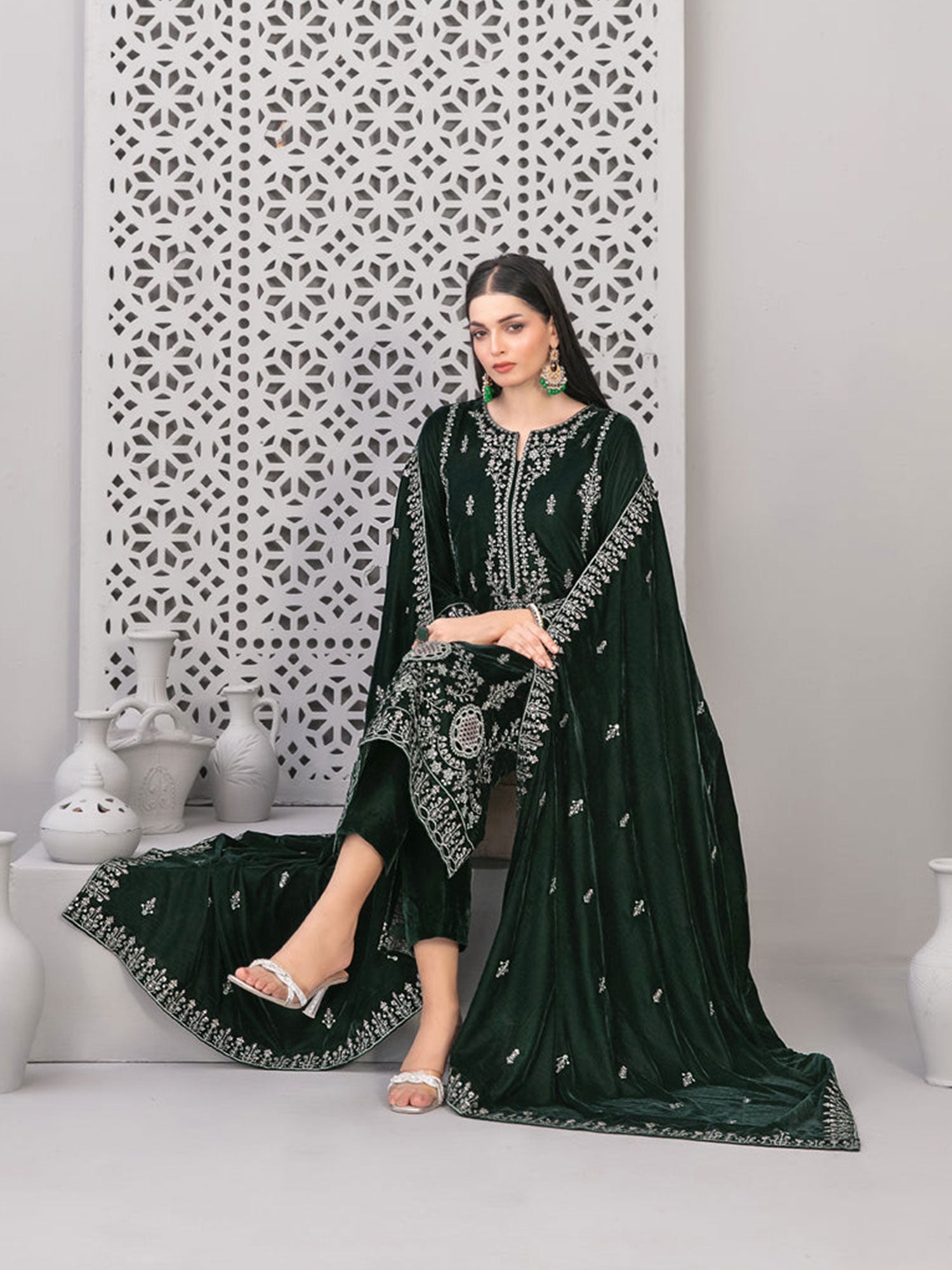 Tawakkal "Velvora" Luxury Velvet 3-Piece Suit (D4924) - Green