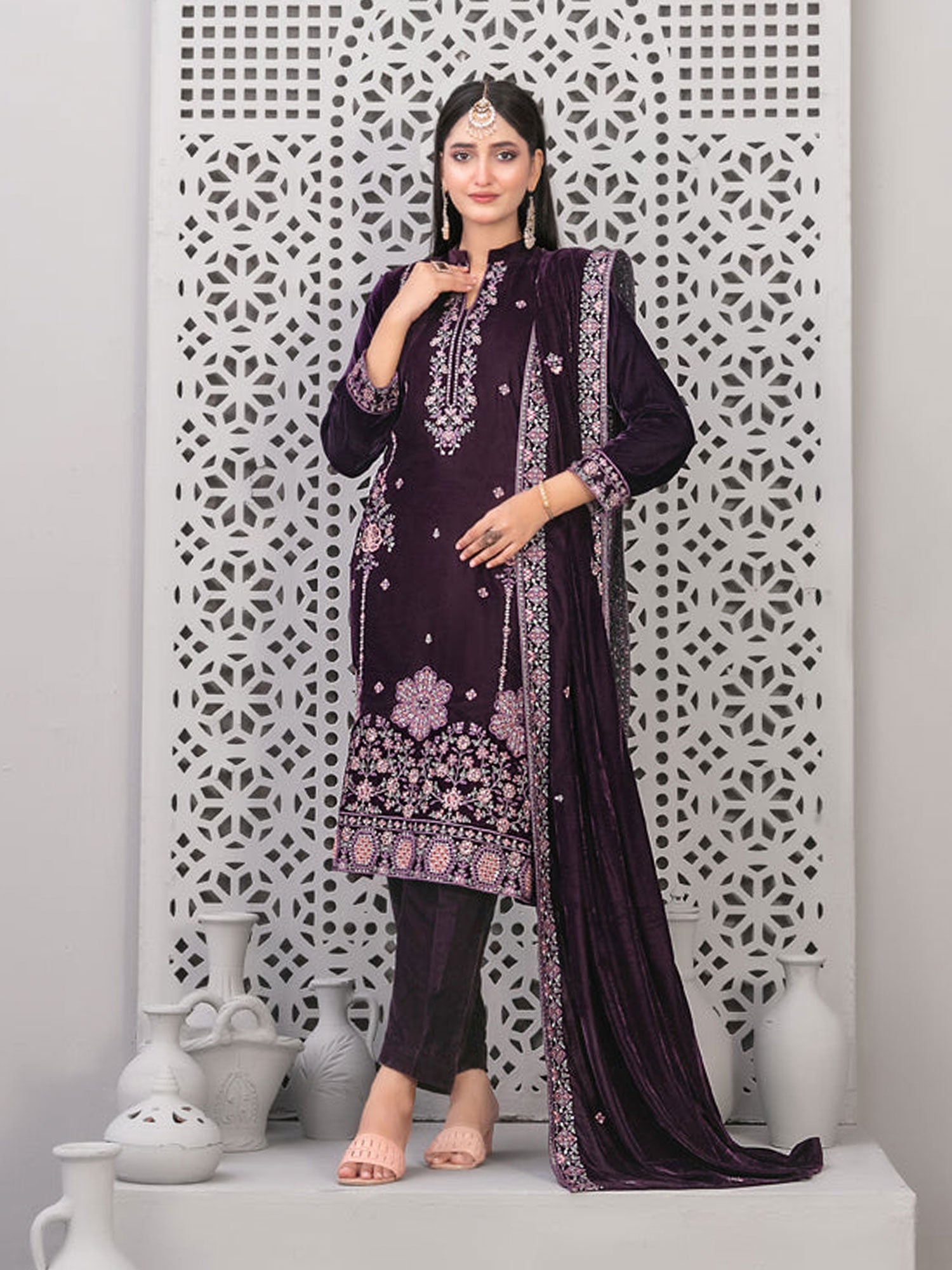Tawakkal "Velvora" Luxury Velvet 3-Piece Suit (D4926) - Purple