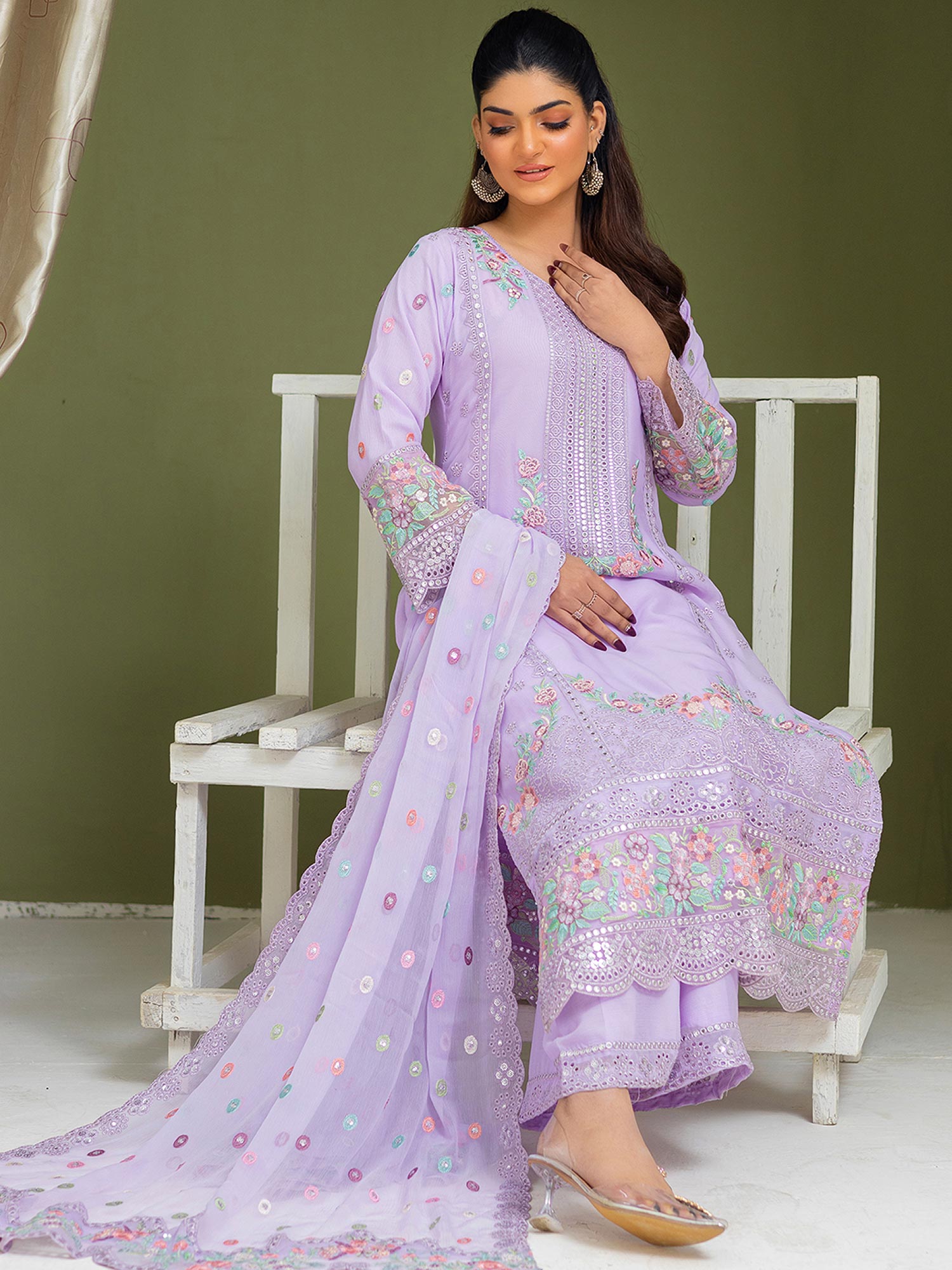 Luxury Embroidered Chiffon Suit (Vol.01) - Lilac