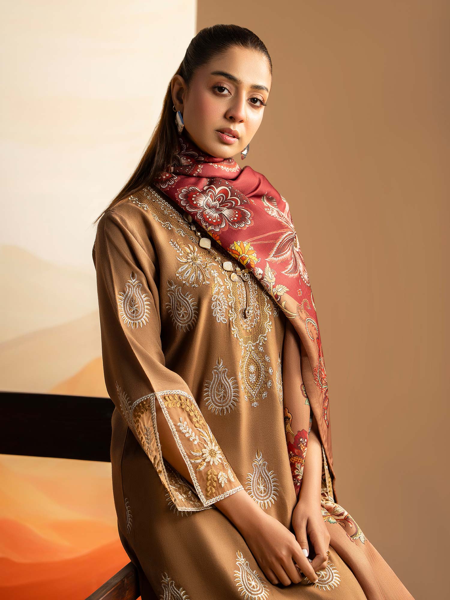 Raniya.H "Aura" Embroidered Winter Dhanak Suit - Brown