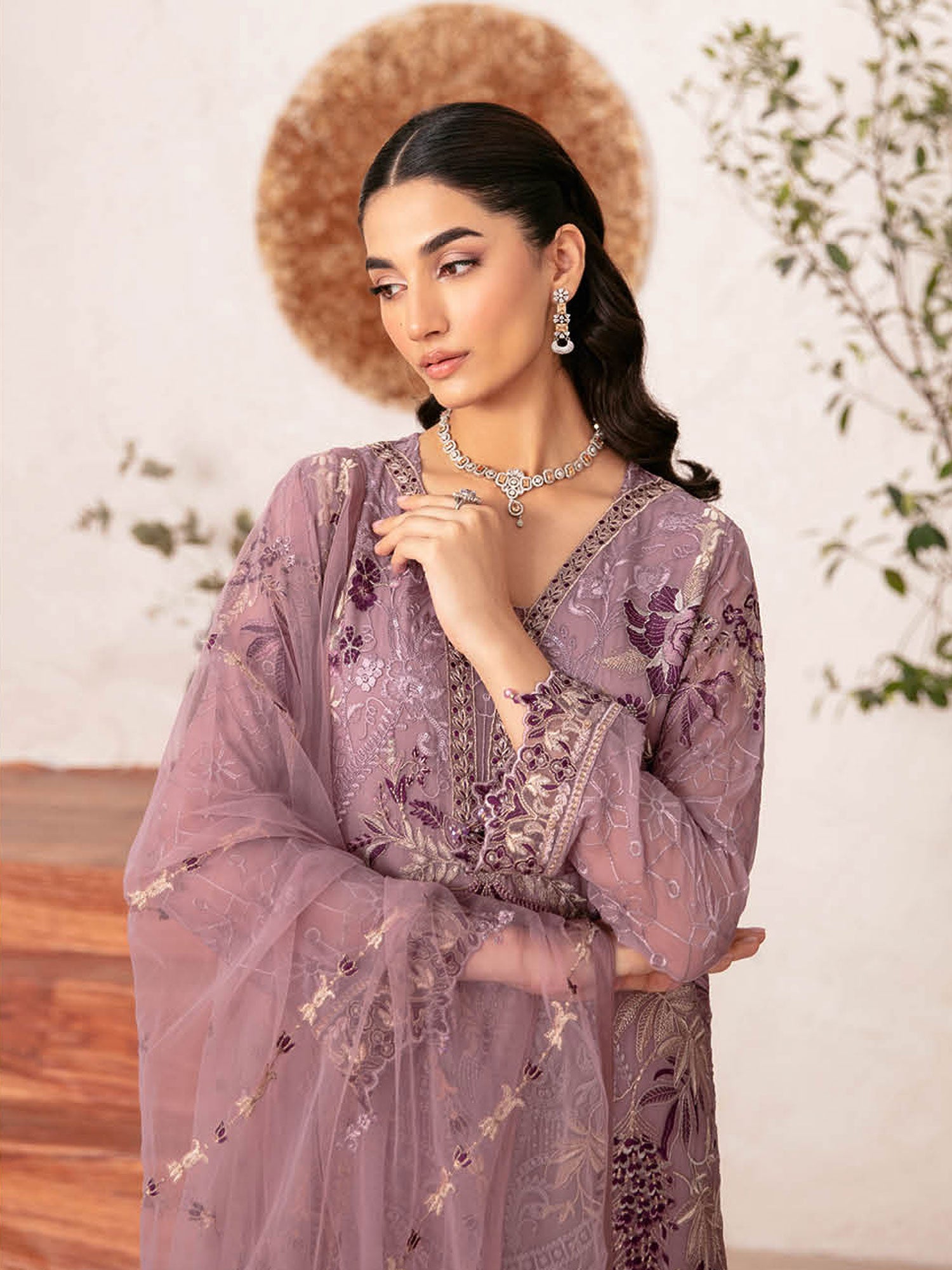 Ramsha "Rangoon" Luxury Chiffon 3-Piece Suit - Dusky Pink (D1208)