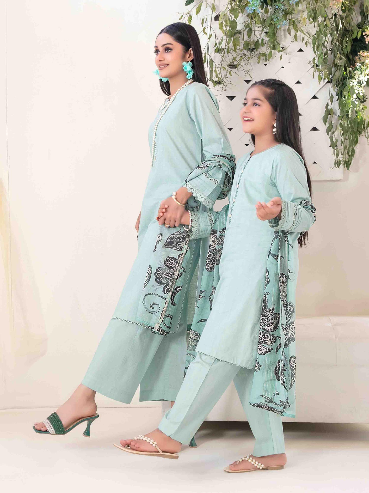 Tawakkal "Mahperi" Mother-Daughter Lawn Jacquard Suit (D1523) - Aqua