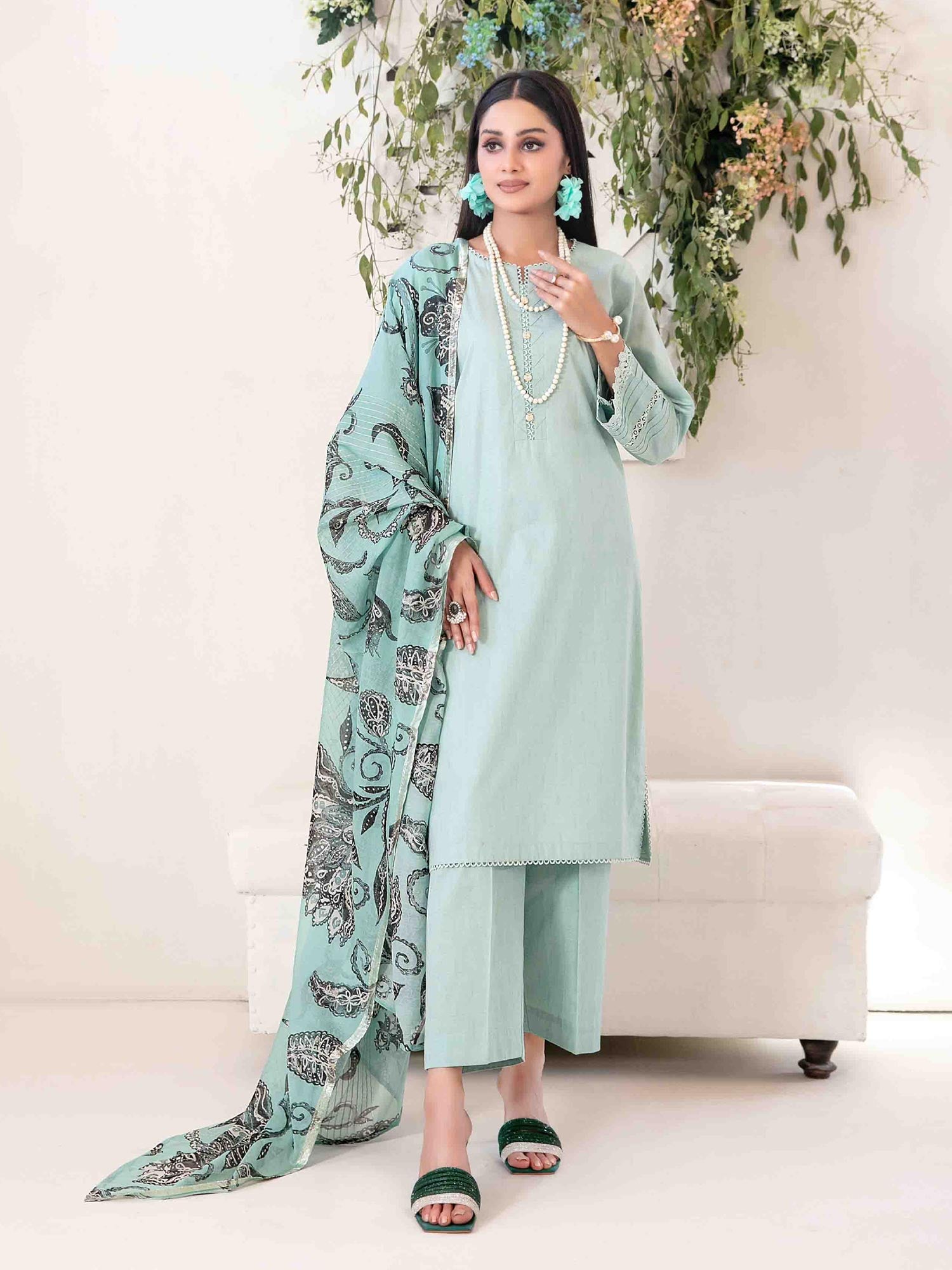 Tawakkal "Mahperi" Mother-Daughter Lawn Jacquard Suit (D1523) - Aqua