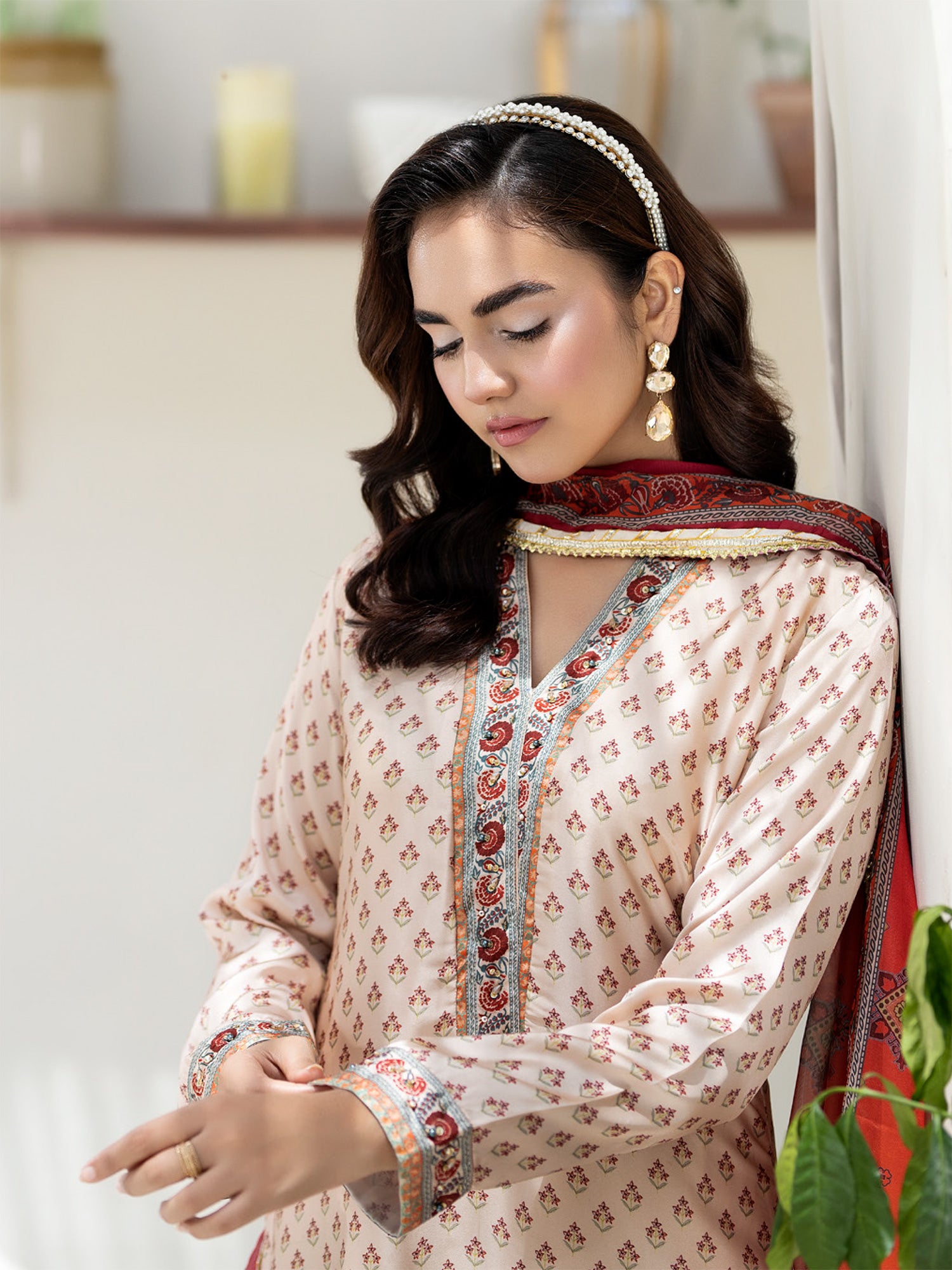 Ally's Light Beige Shamoz Silk Embroidered 3-Piece Suit (DGP-227)
