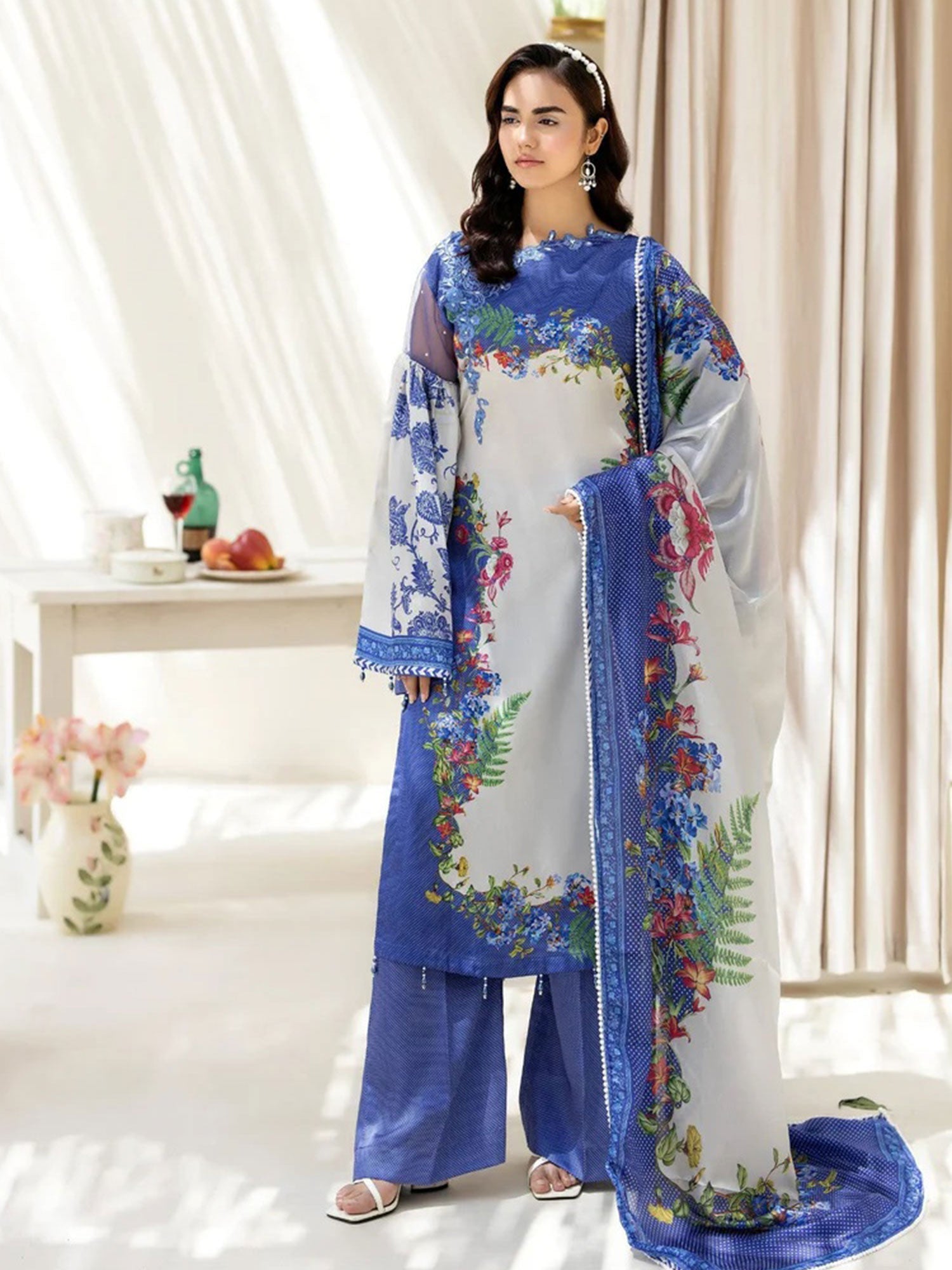 Ally's Blue Shamoz Silk Embroidered 3-Piece Suit (DGP-238)