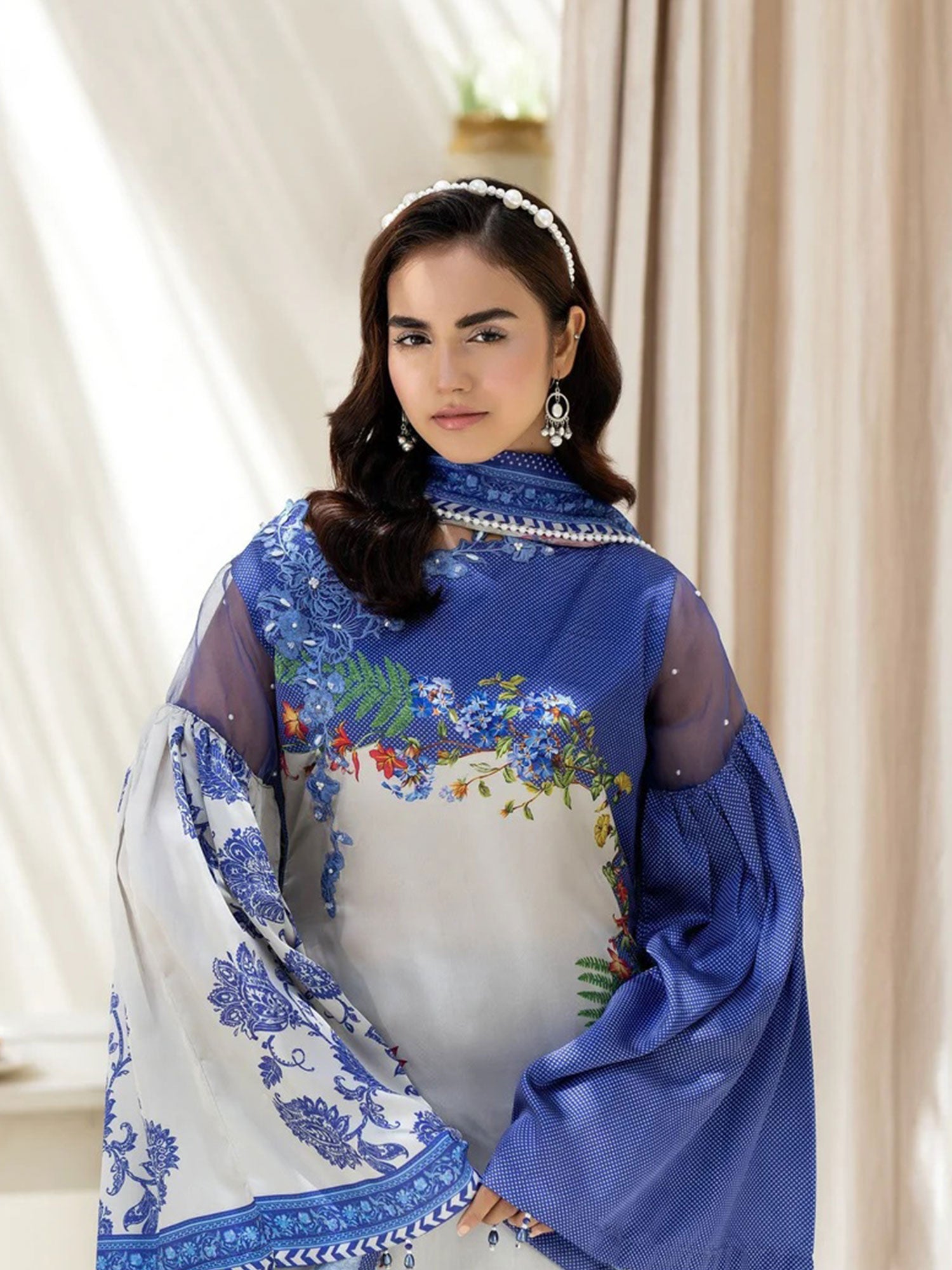 Ally's Blue Shamoz Silk Embroidered 3-Piece Suit (DGP-238)