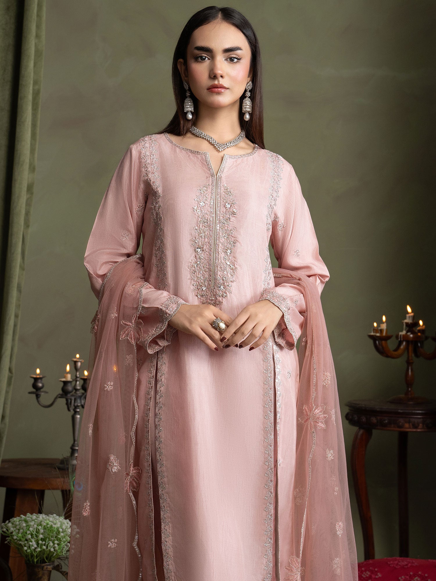 SIFA Tea Pink Korean Silk 3-Piece Suit