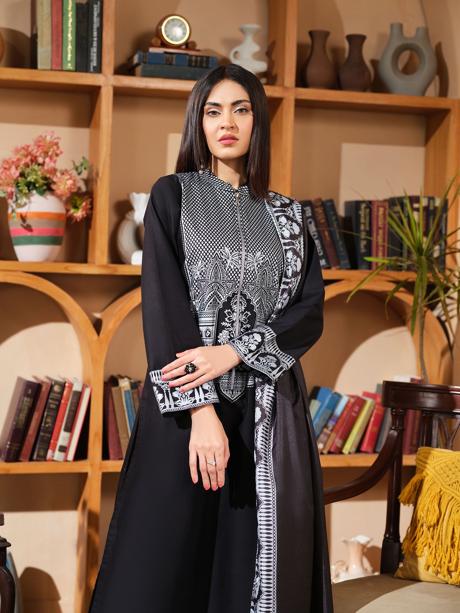 Heera's Embroidered Cambric Cotton 3-Piece Suit - Noir Elitaire