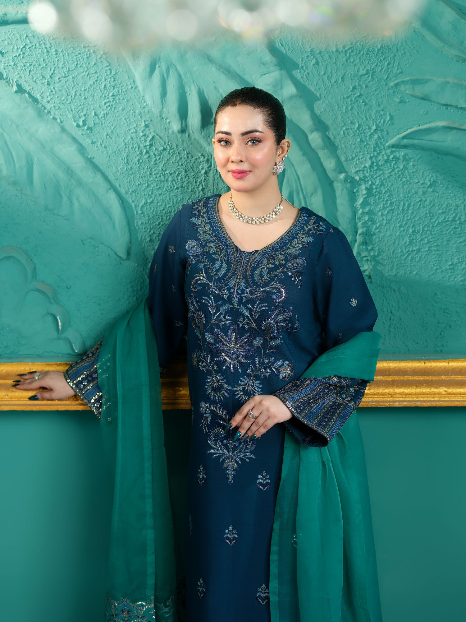 Heera's Embroidered Cambric Cotton 3-Piece Suit - Crown Flora